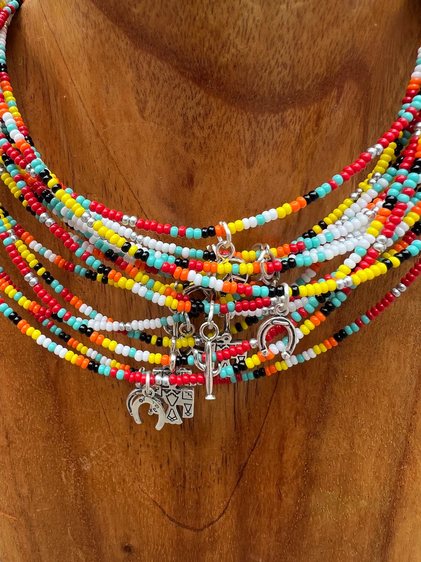 Beaded Serape Choker with Sterling Silver Charms