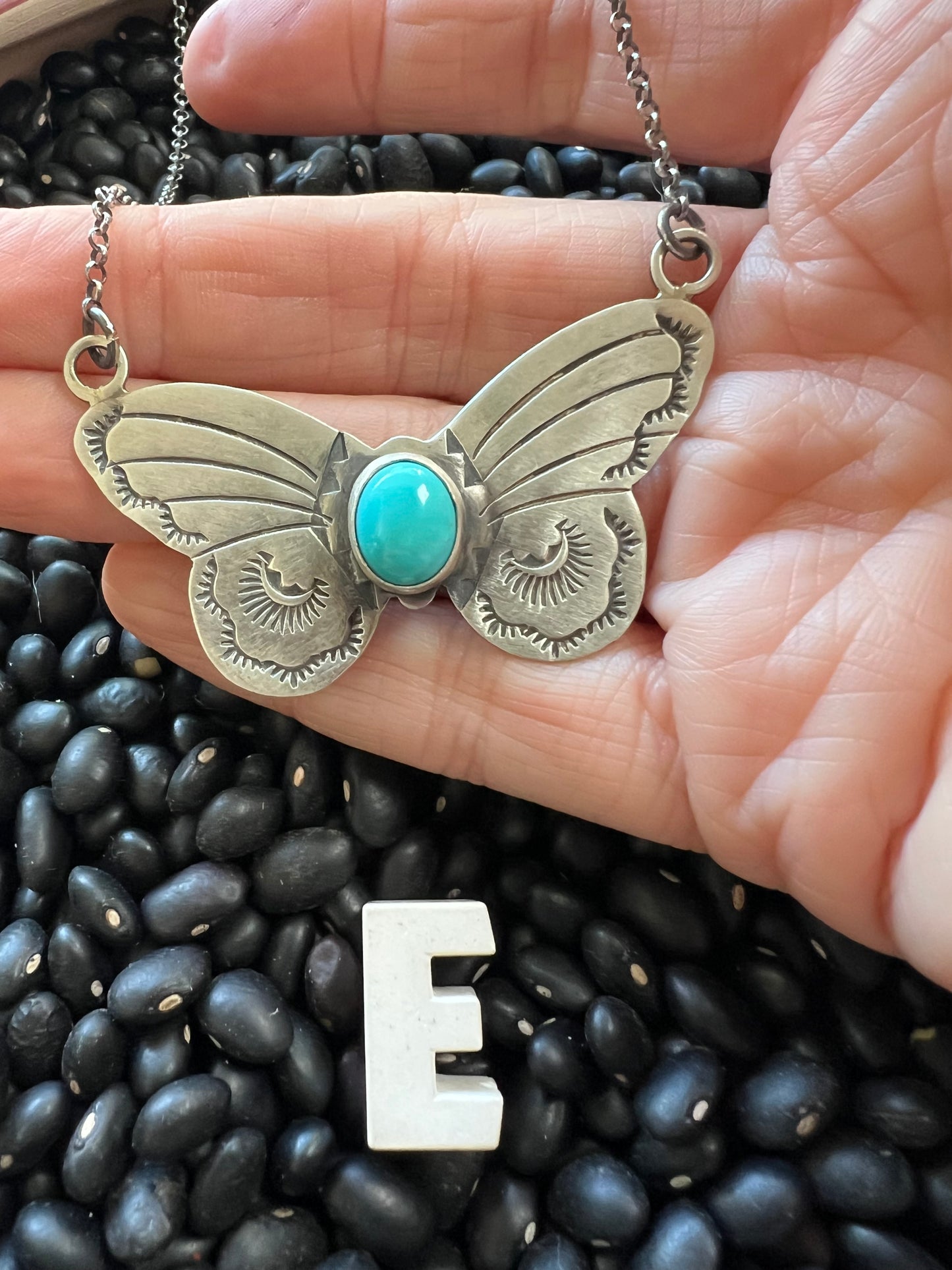 Stamped Butterfly turquoise necklace