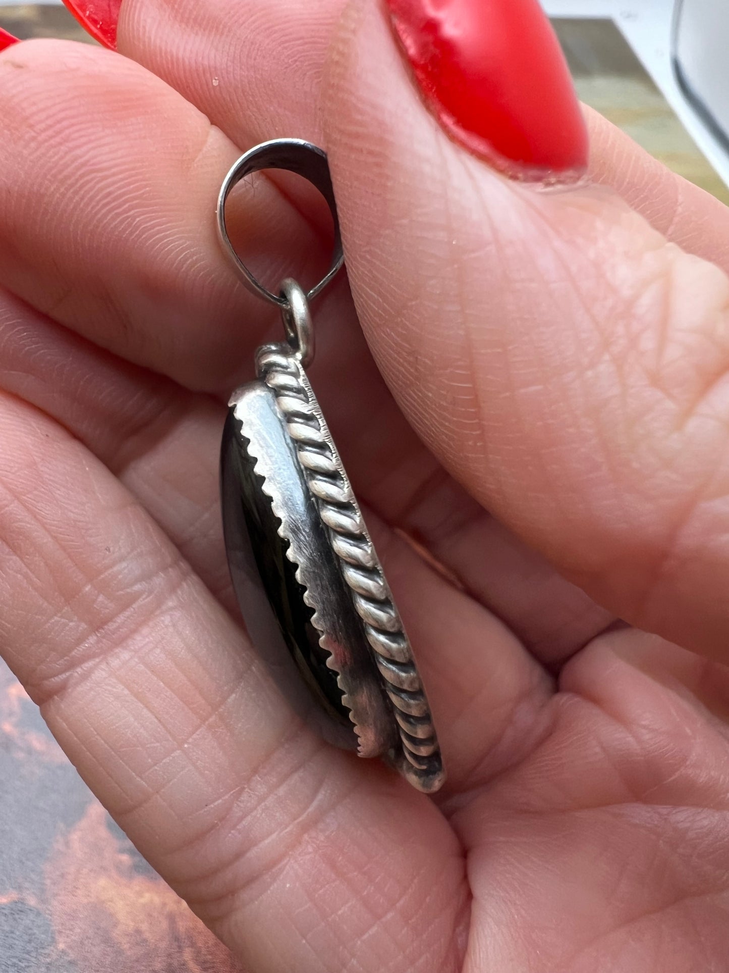 Black Onyx Pendant with Bead detail
