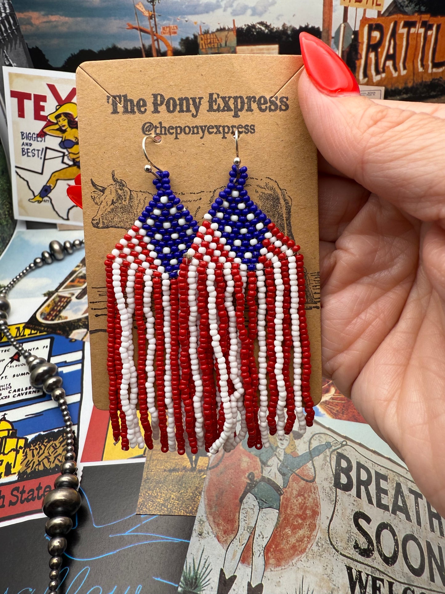 Beaded American Flag Earrings