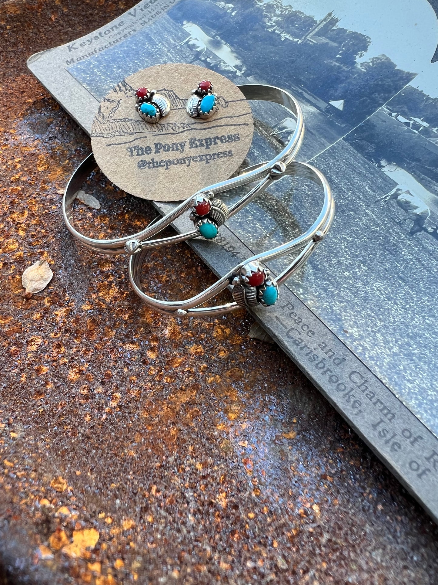 Turquoise Coral Cuff with matching studs for mommy & me