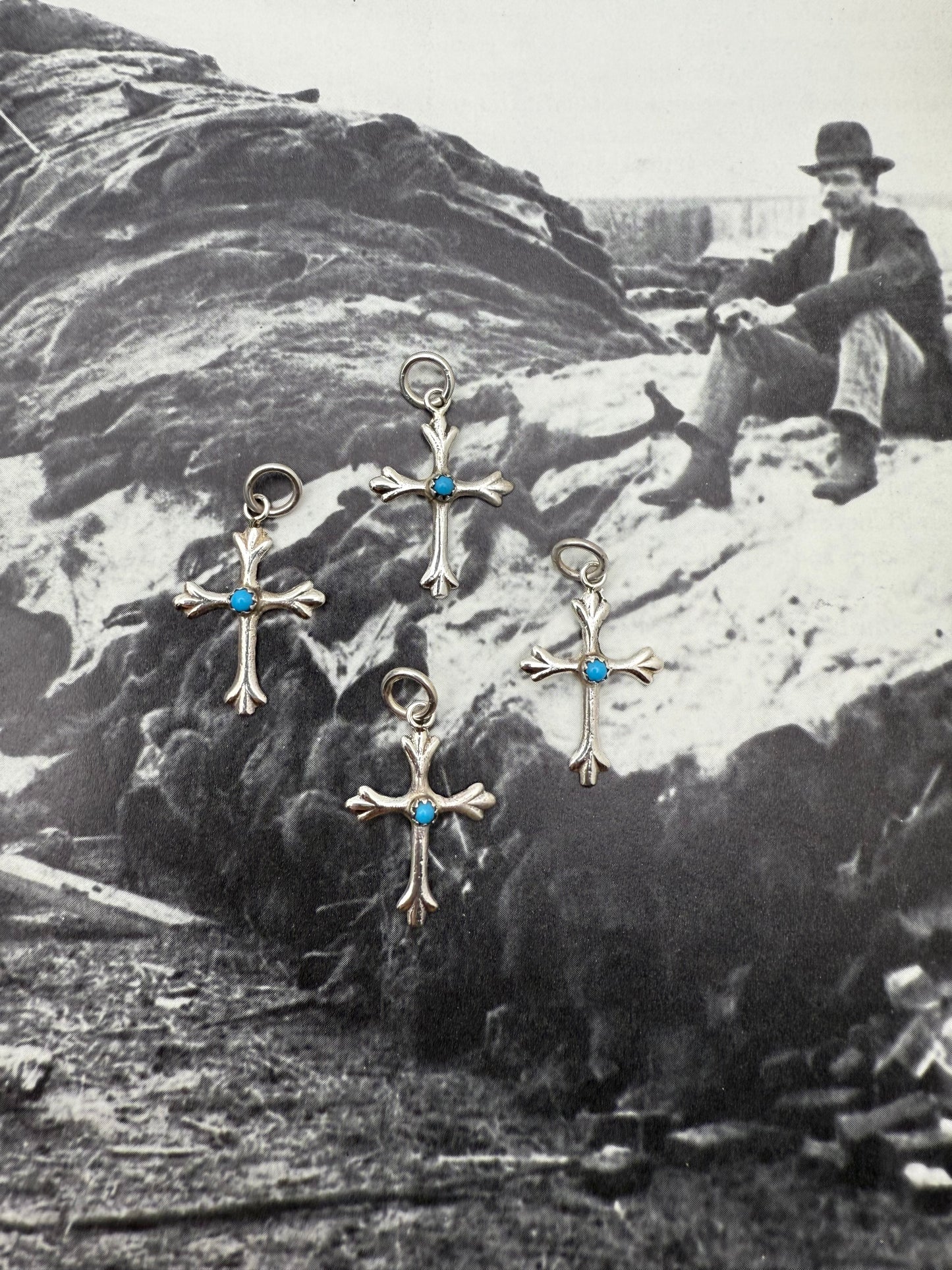 Detailed Cross with Turquoise Charm