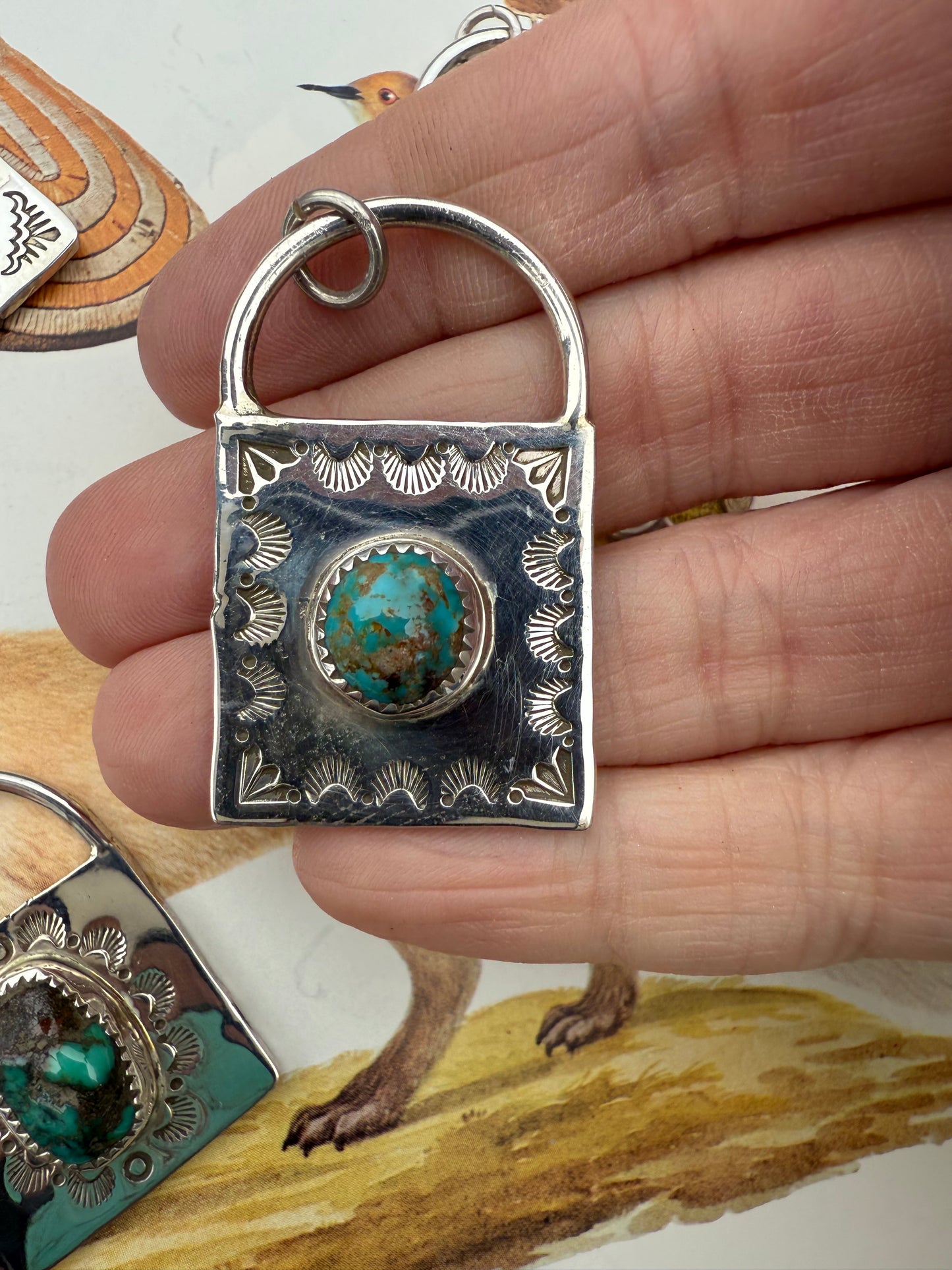 Handstamped Sterling Turquoise Locks