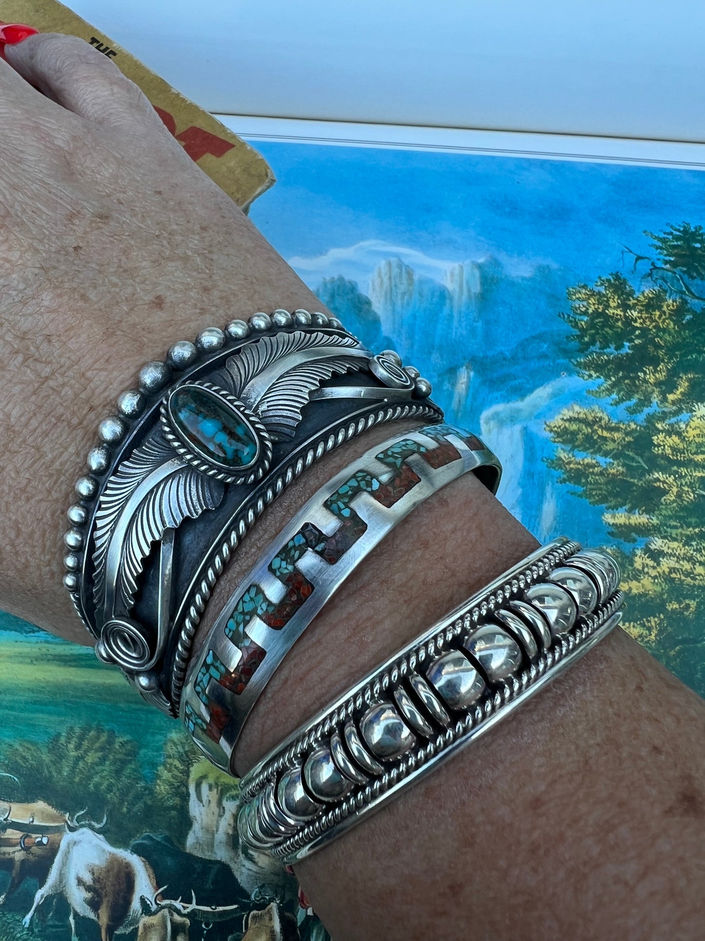 Sweater Cuff with leaf and turquoise