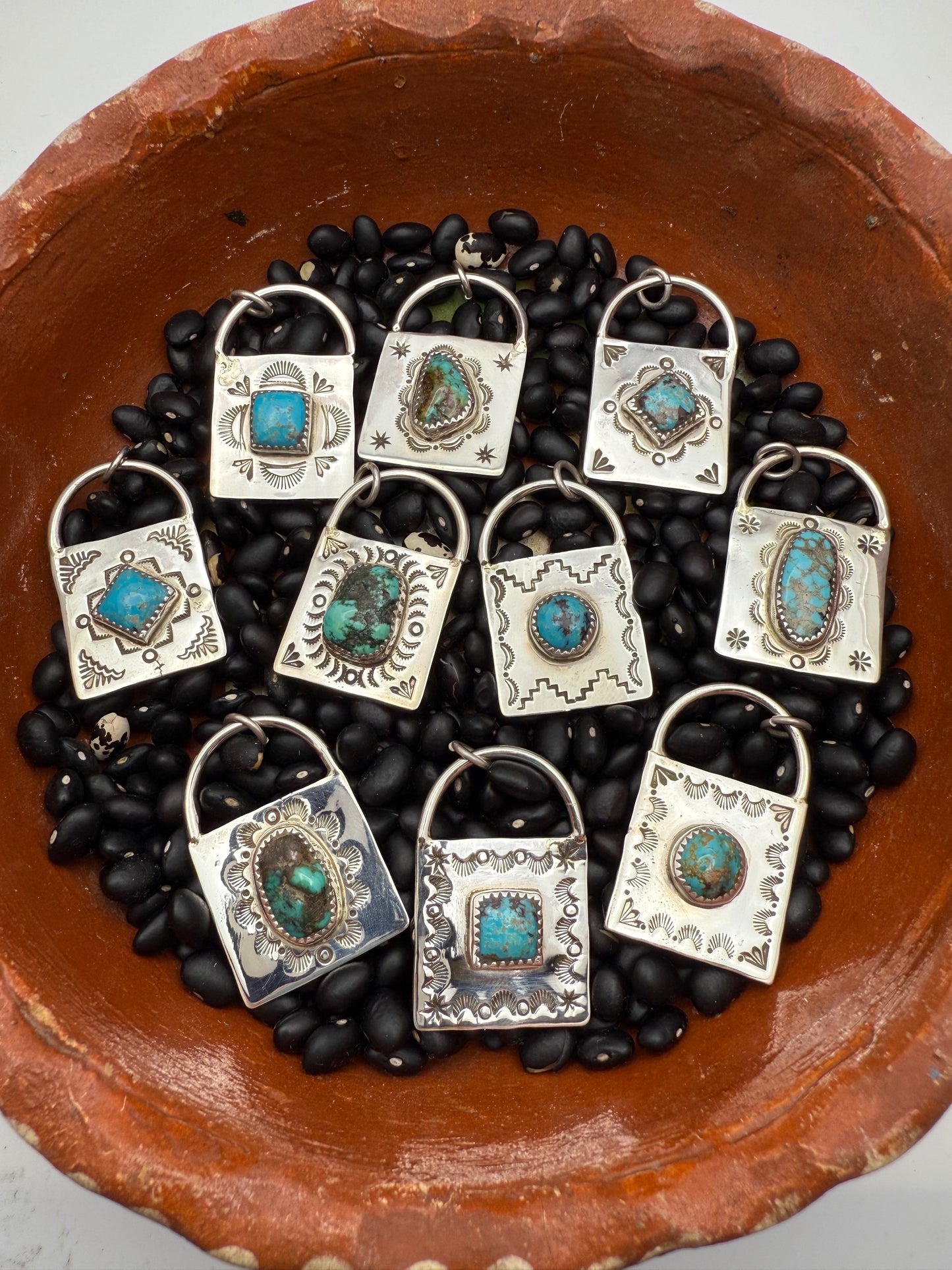 Handstamped Sterling Turquoise Locks