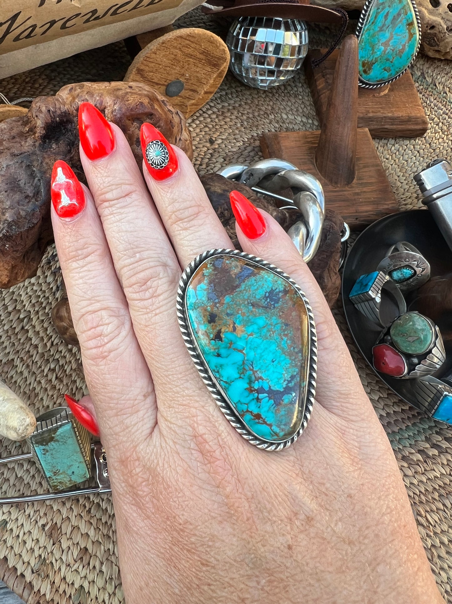 Large Adjustable Hand Stamped Kingman Ring