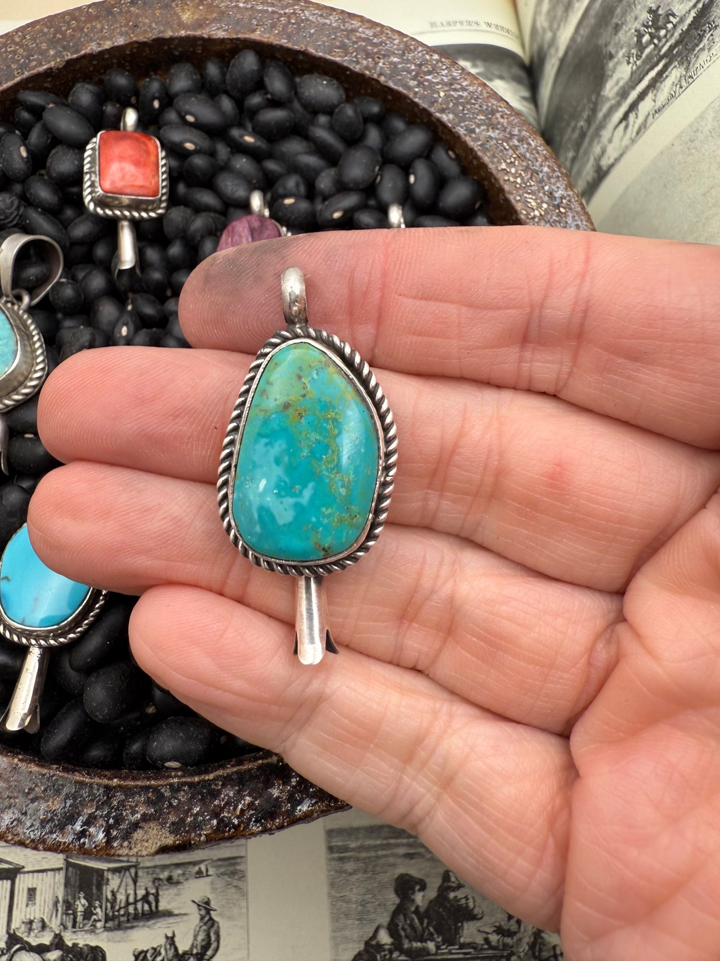 Turquoise Squash Blossom Pendant