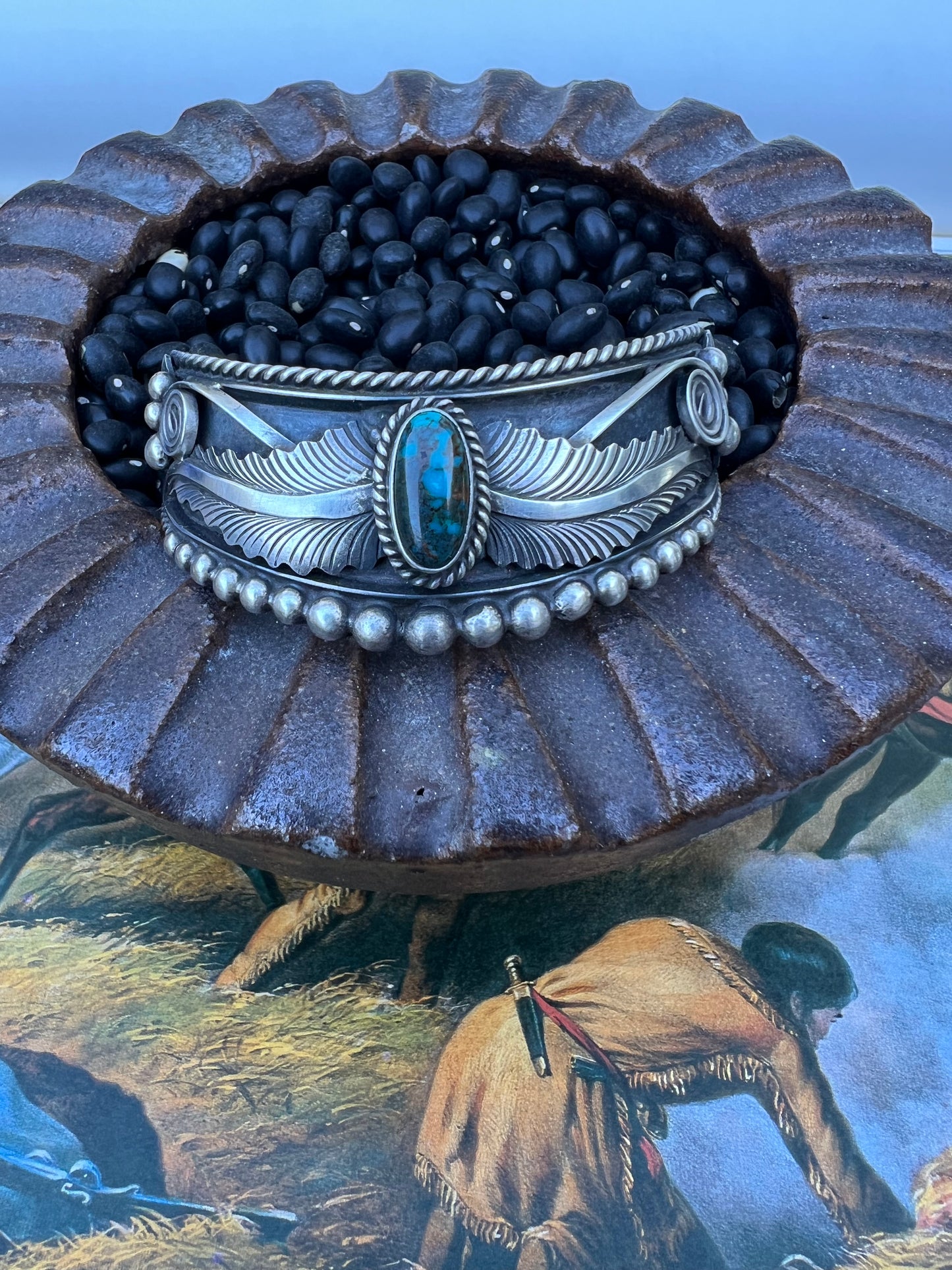 Sweater Cuff with leaf and turquoise