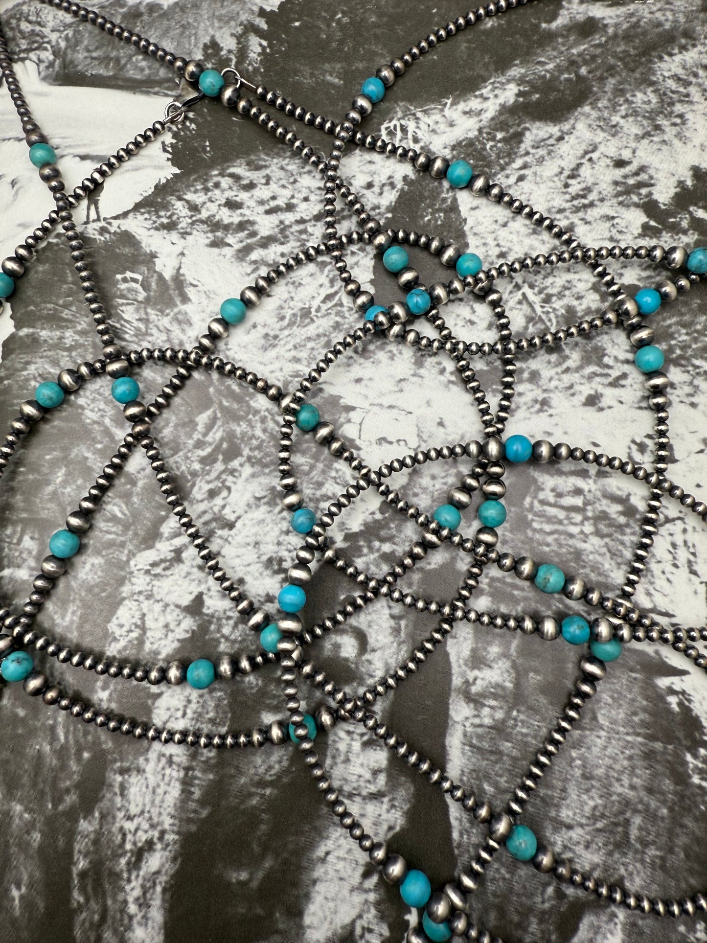 Round Turquoise Bead vari Pearl Necklace