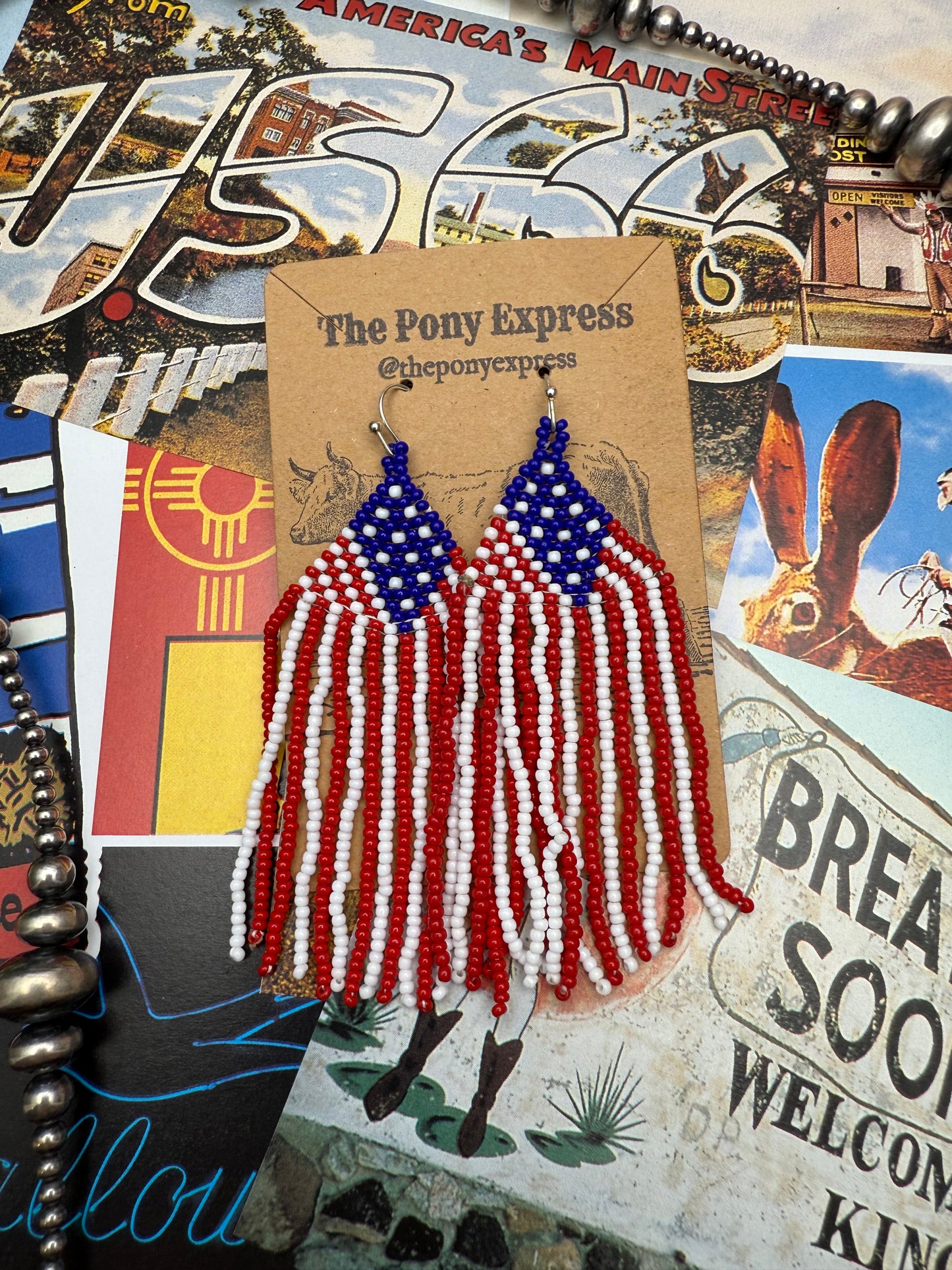 Beaded American Flag Earrings