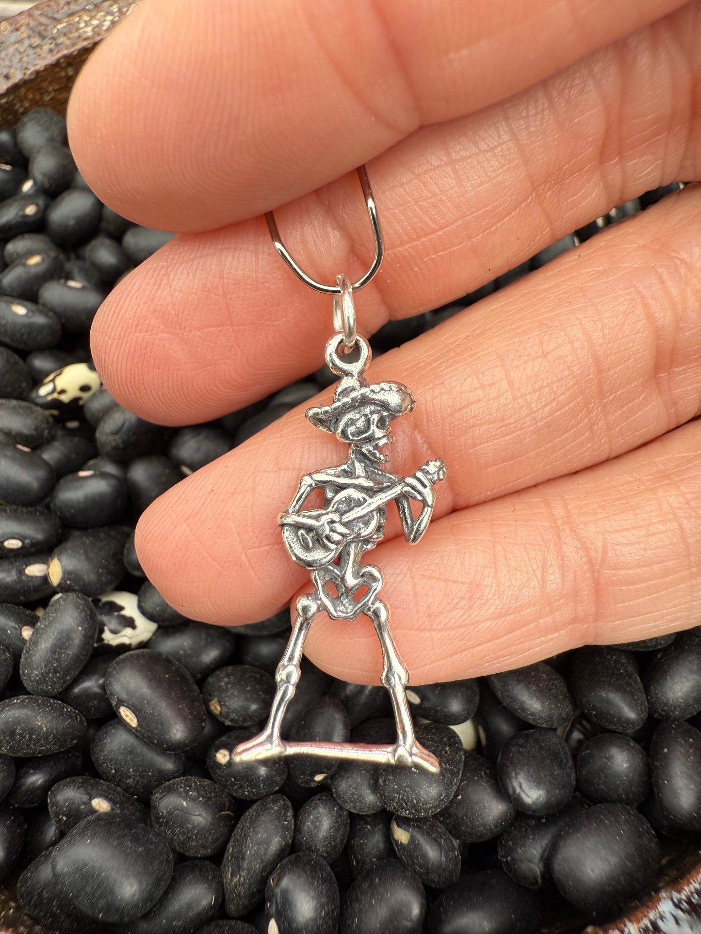 Skeleton w/ Guitar Sterling Silver Charm