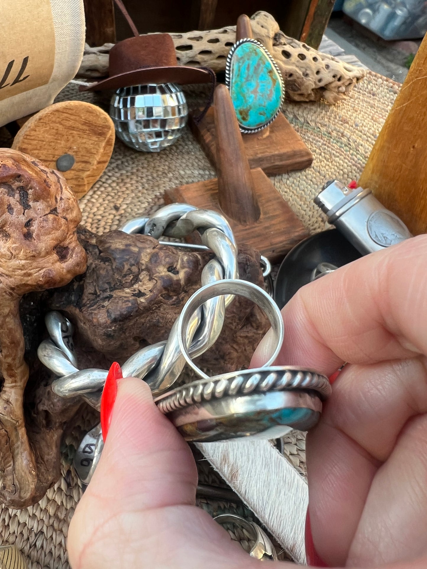 Large Adjustable Hand Stamped Kingman Ring