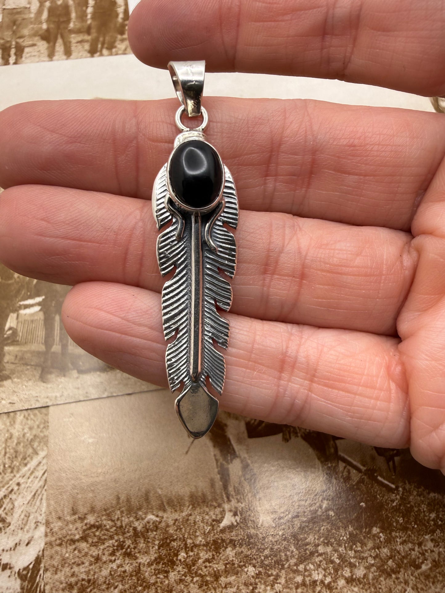 Onyx Feather Pendant