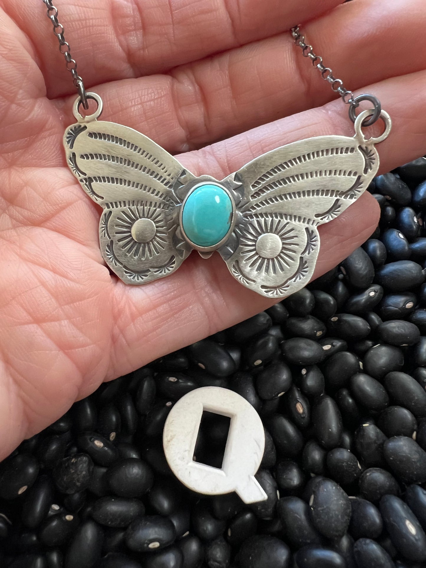 Stamped Butterfly turquoise necklace
