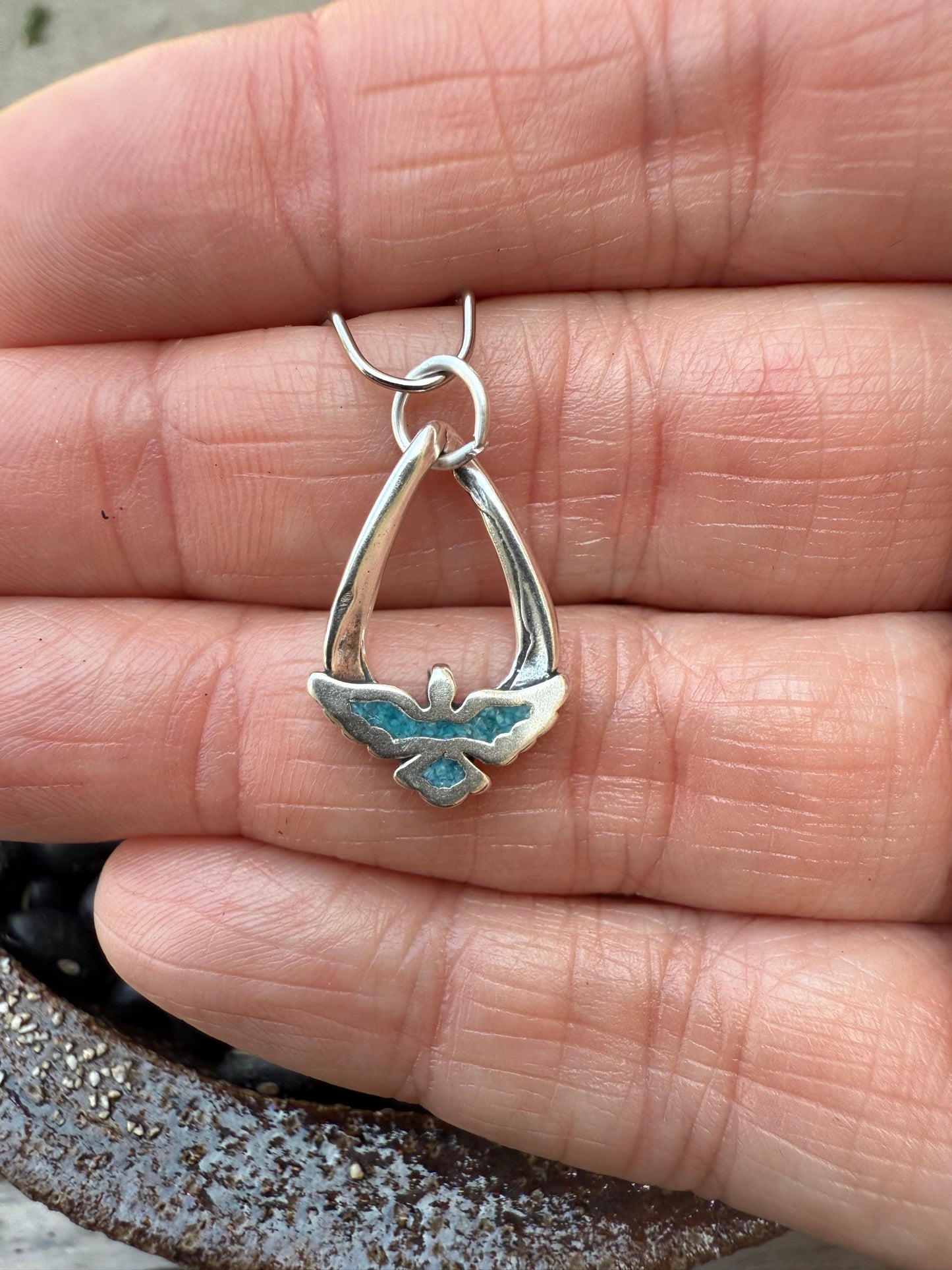 Eagle with Turquoise Inlay drop Sterling Silver Charm