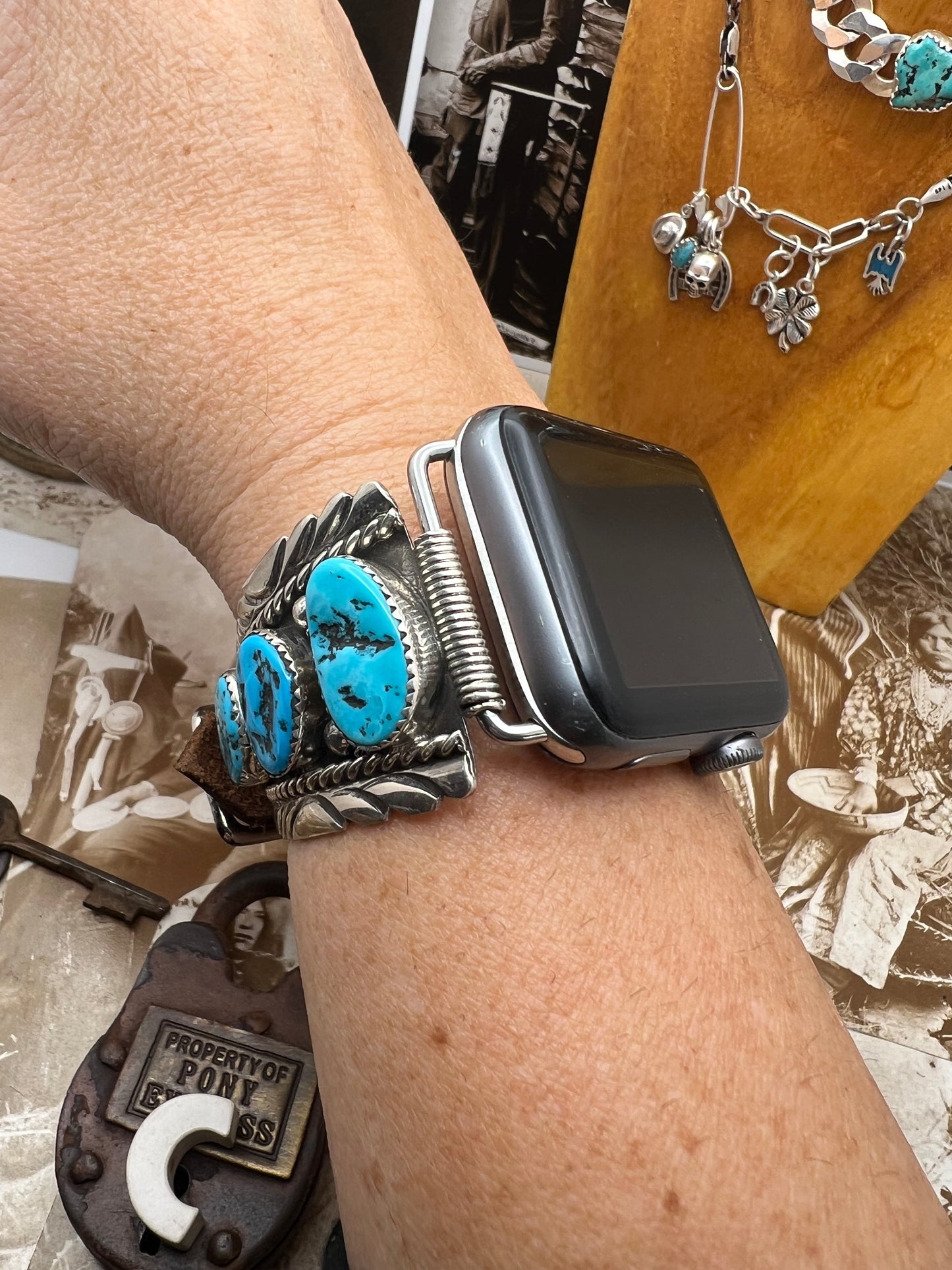 Native American sterling silver Watch Band with Turquoise C