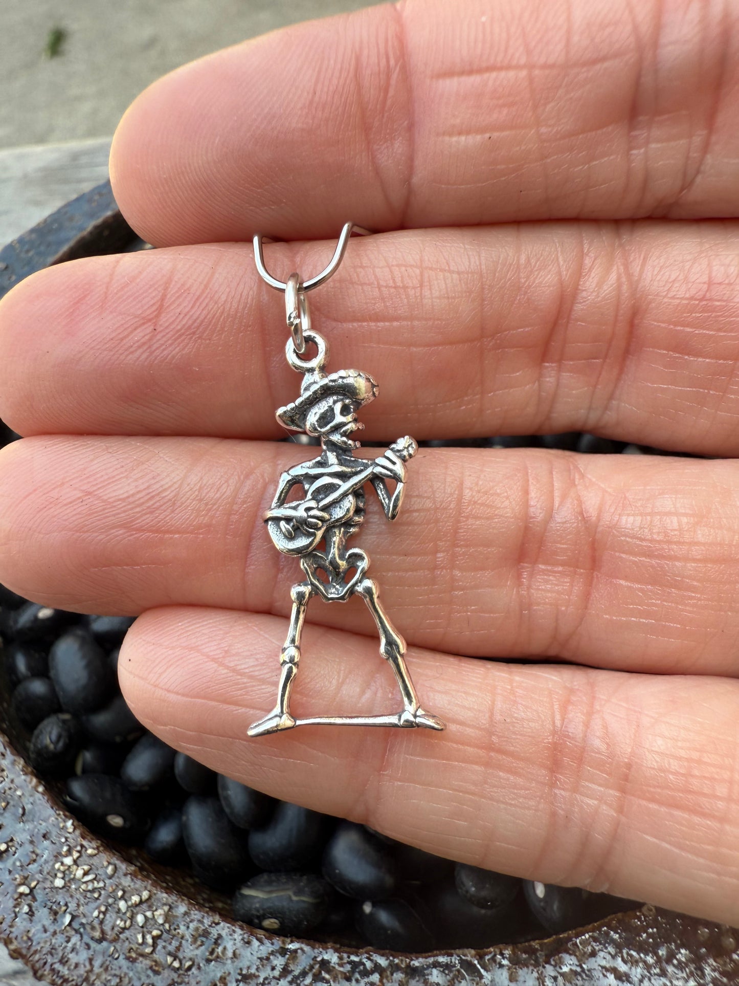Skeleton w/ Guitar Sterling Silver Charm