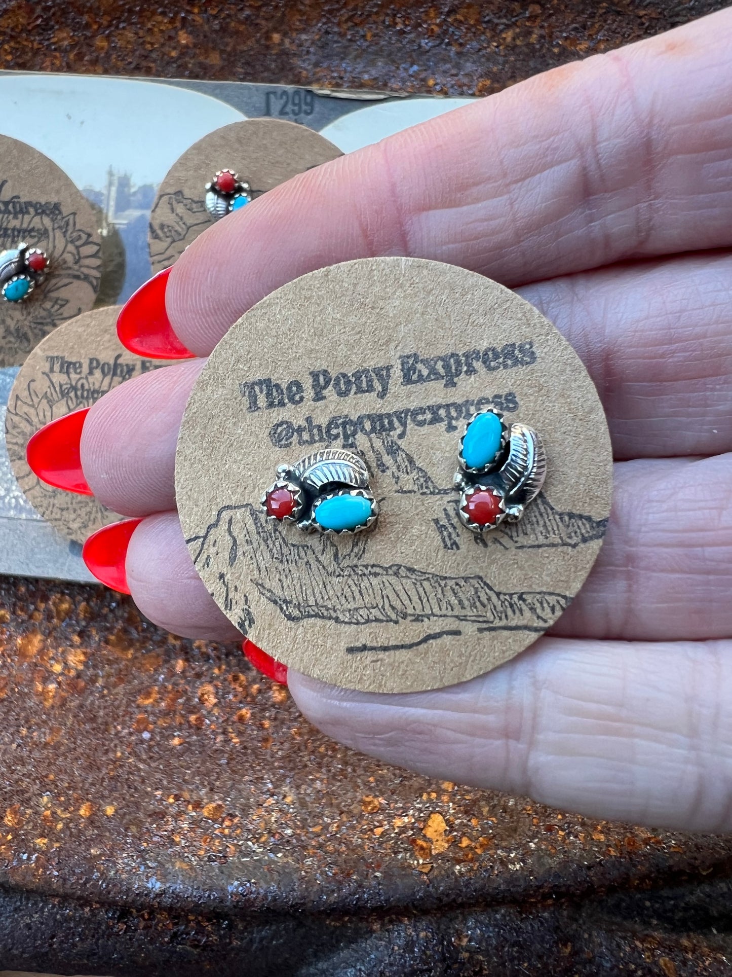 Turquoise and Coral Studs