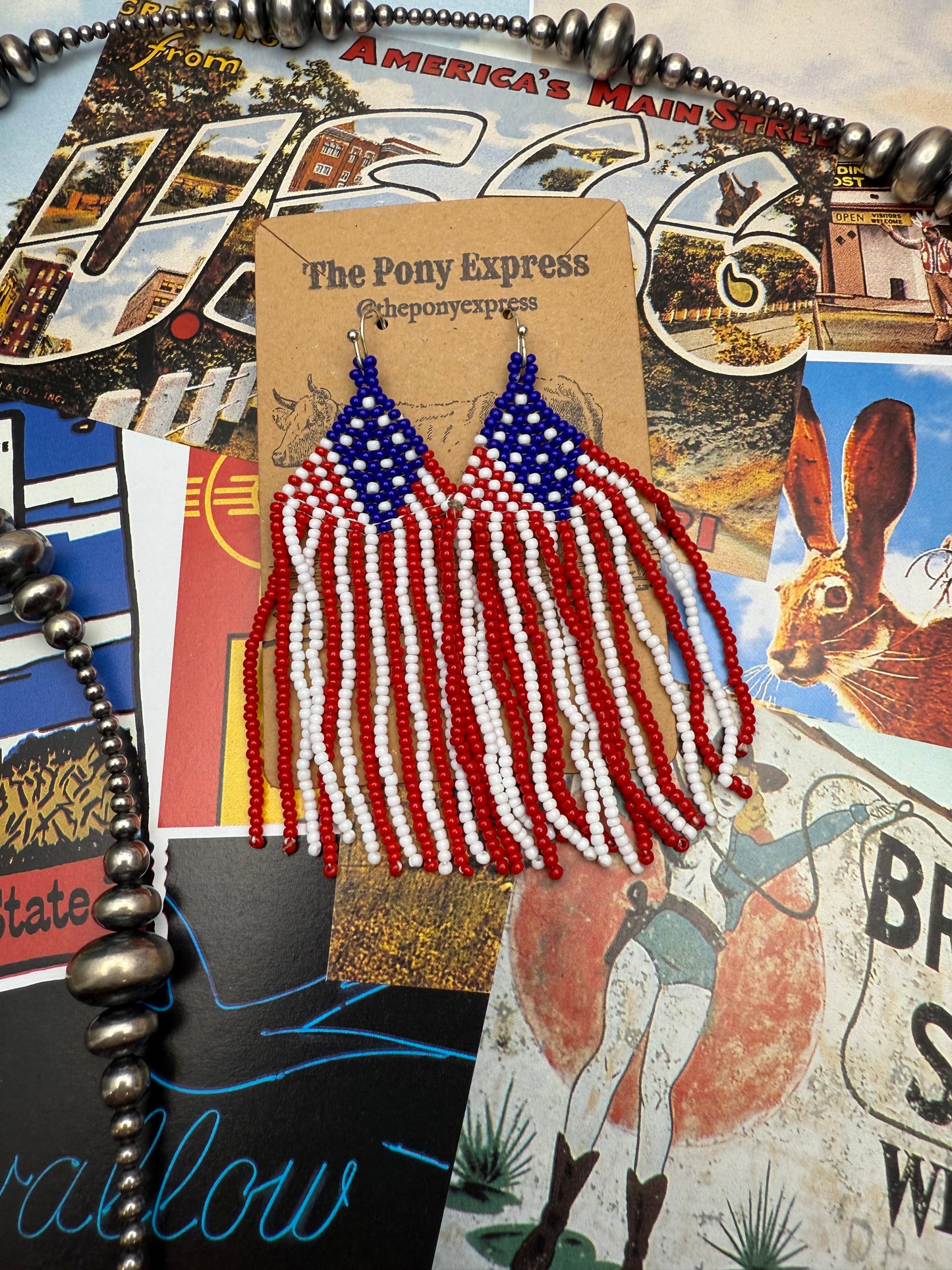 Beaded American Flag Earrings