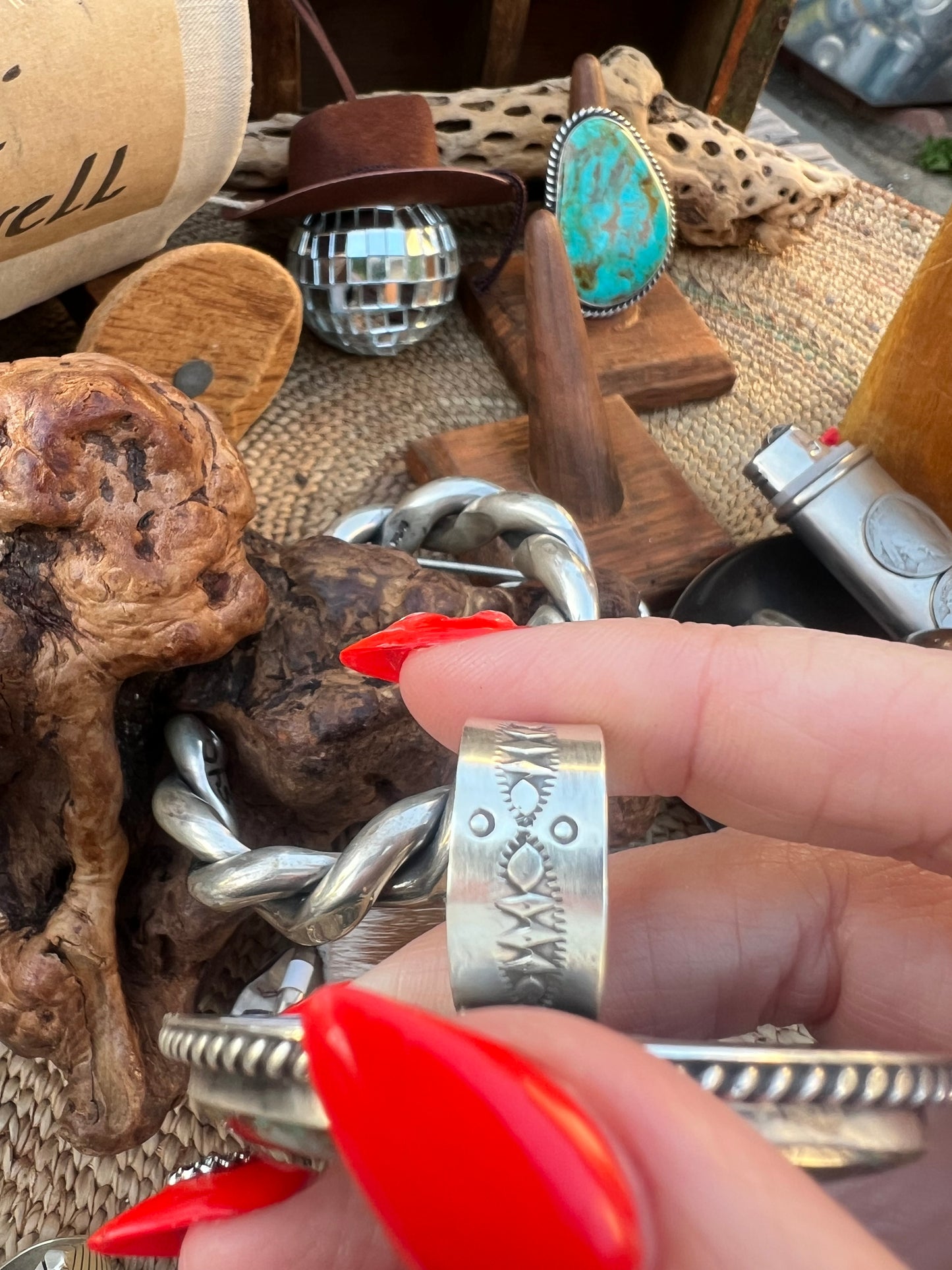 Large Adjustable Hand Stamped Kingman Ring