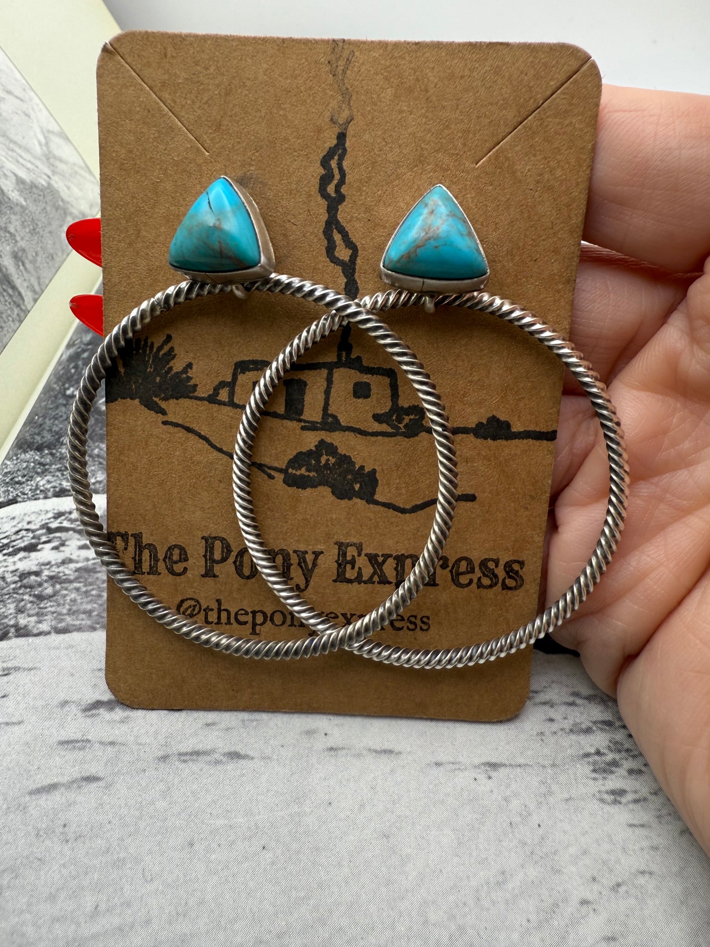 Turquoise Triangle Spiral Hoops