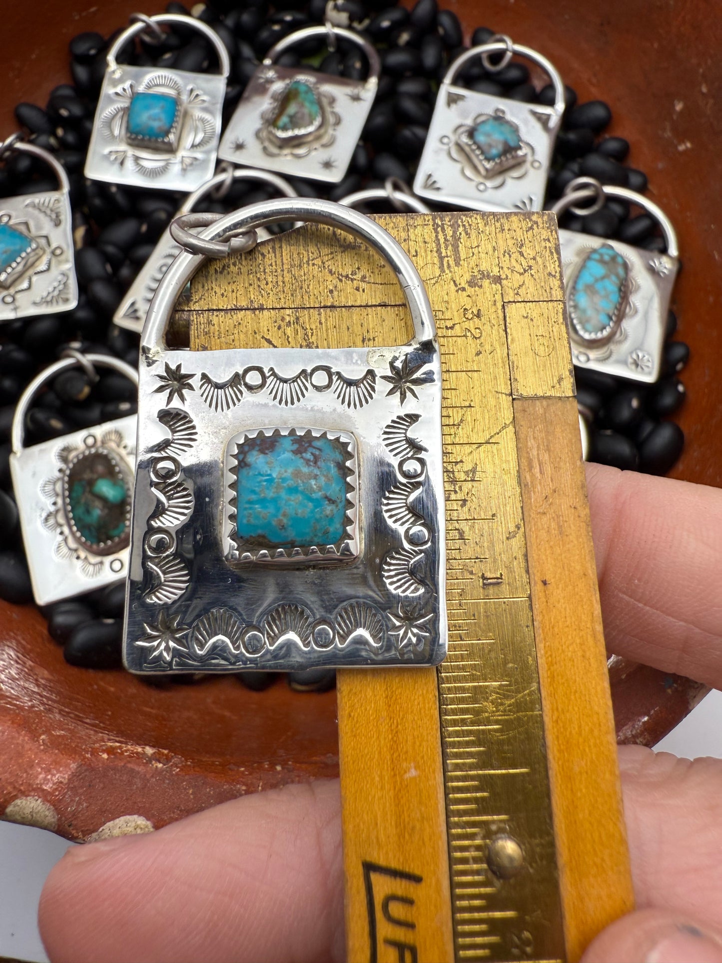 Handstamped Sterling Turquoise Locks