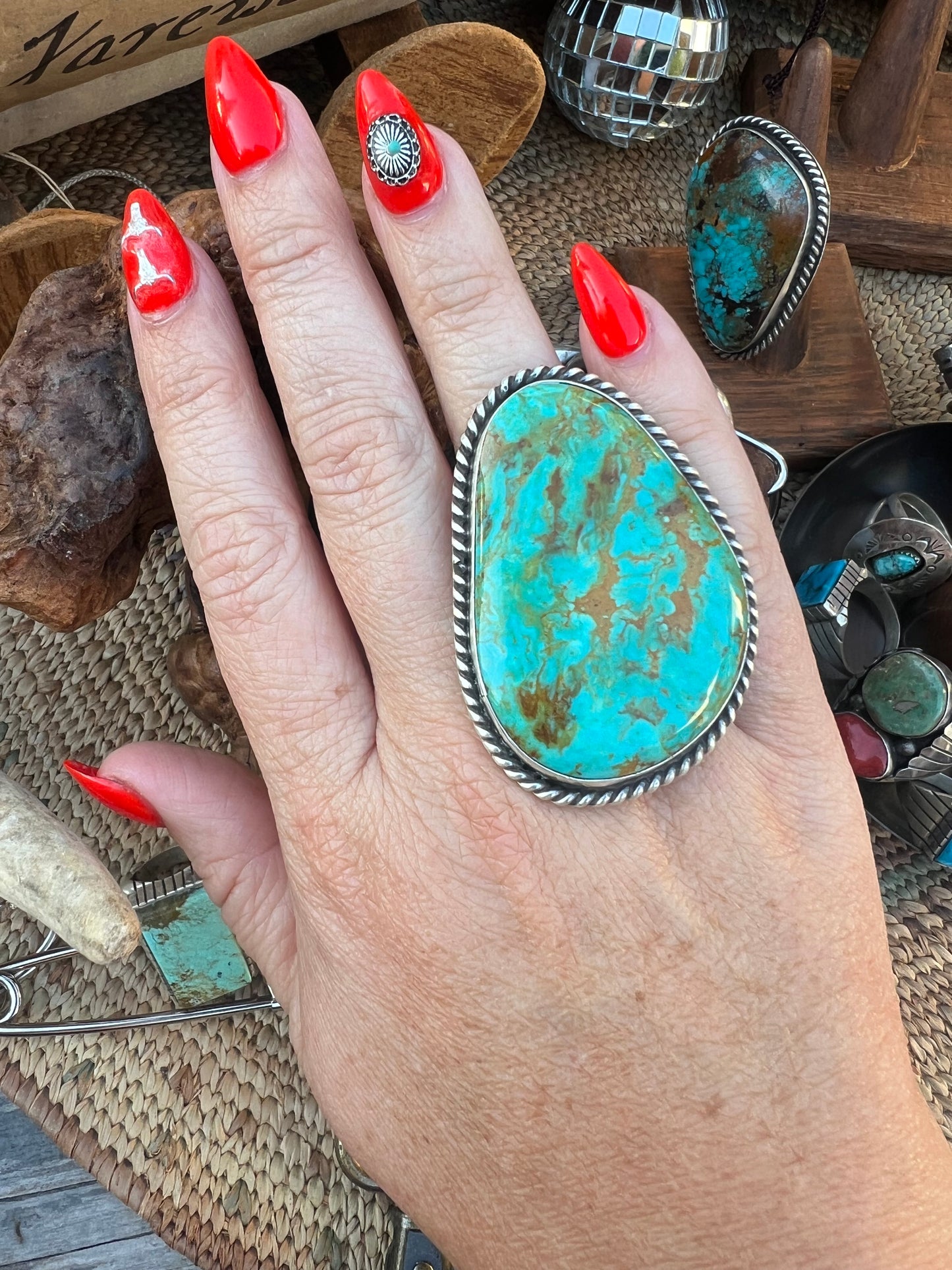 Large Adjustable Hand Stamped Kingman Ring