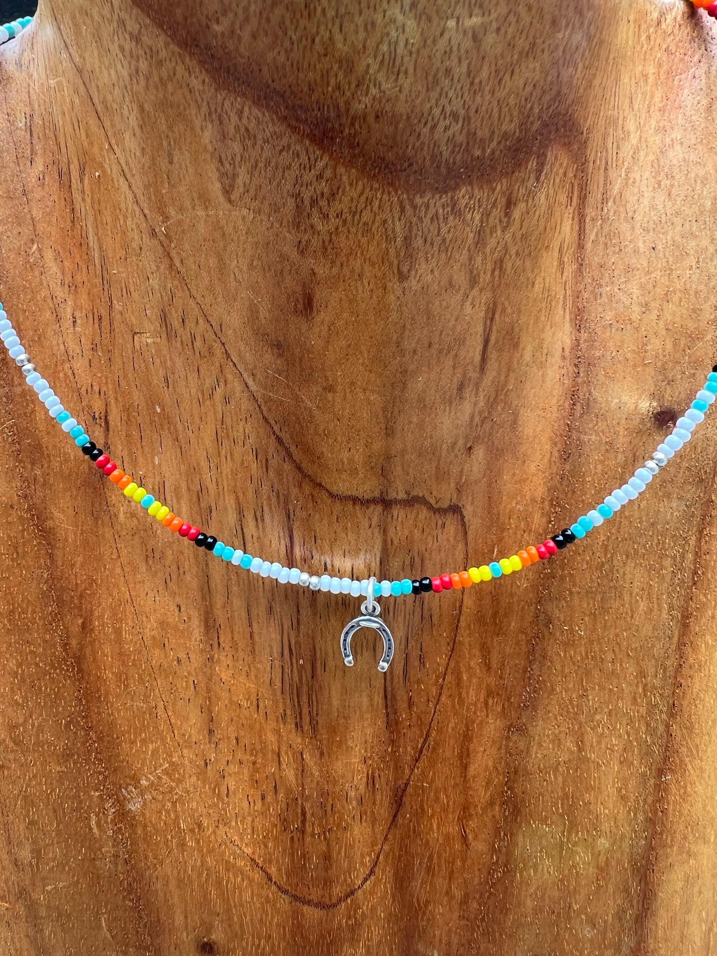 Beaded Serape Choker with Sterling Silver Charms