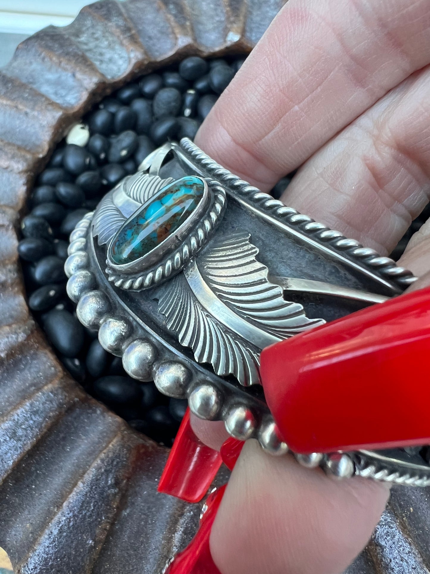 Sweater Cuff with leaf and turquoise