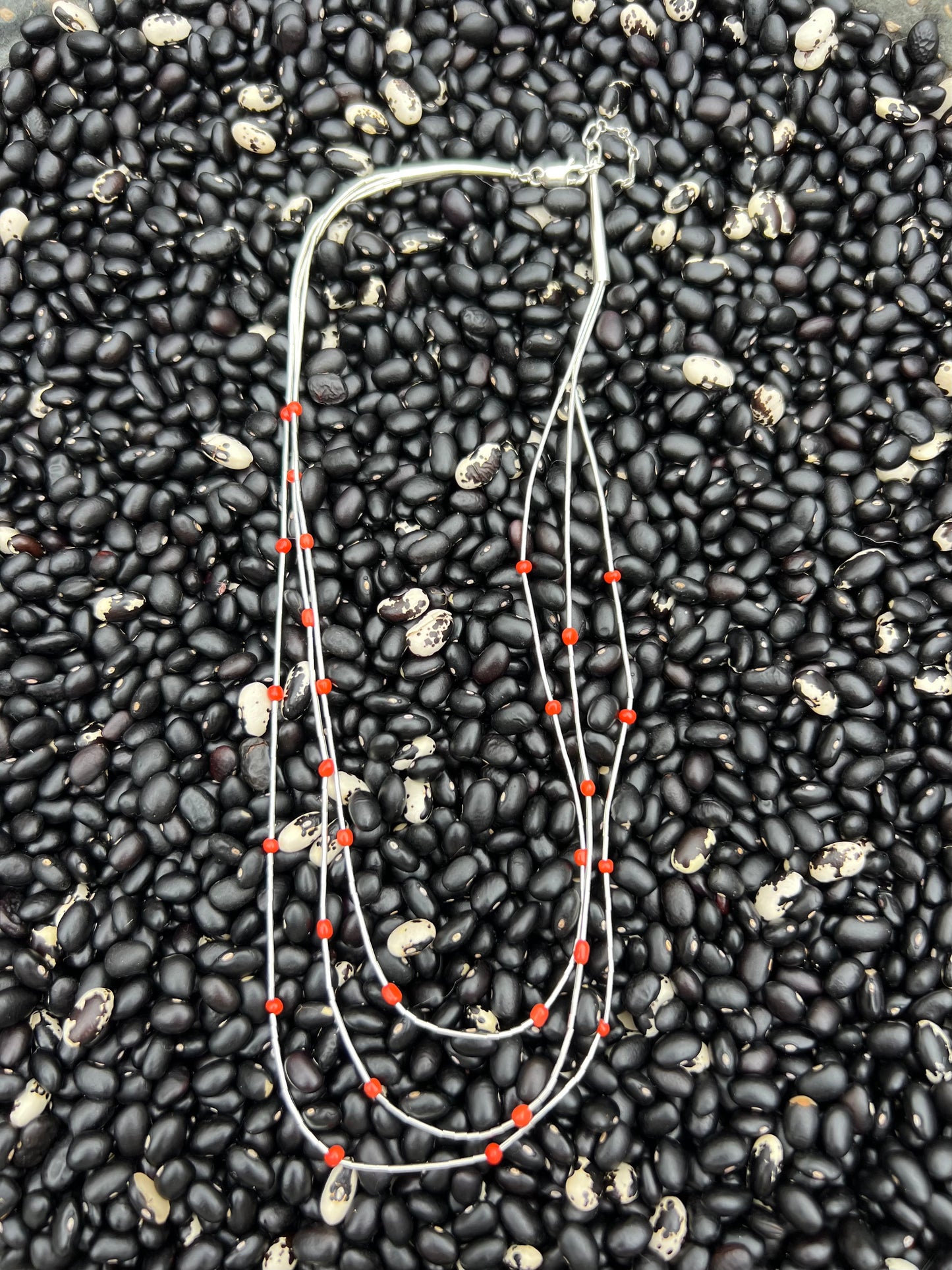 Liquid Silver three strand nugget Necklace turquoise or Co ral