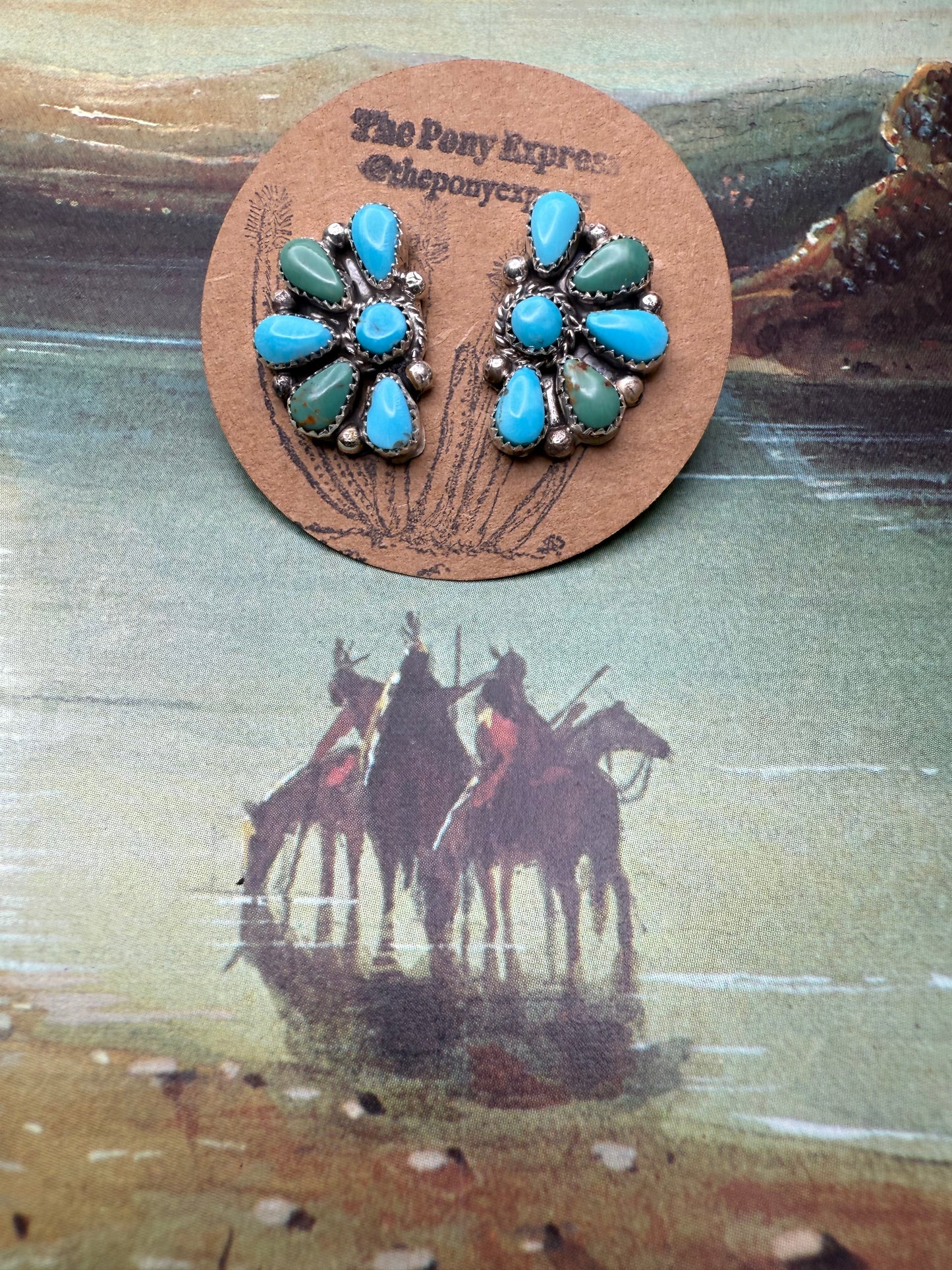 Turquoise Half Cluster Earrings