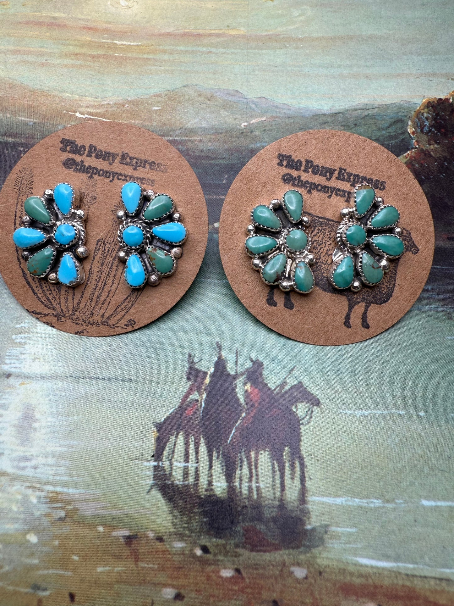 Turquoise Half Cluster Earrings