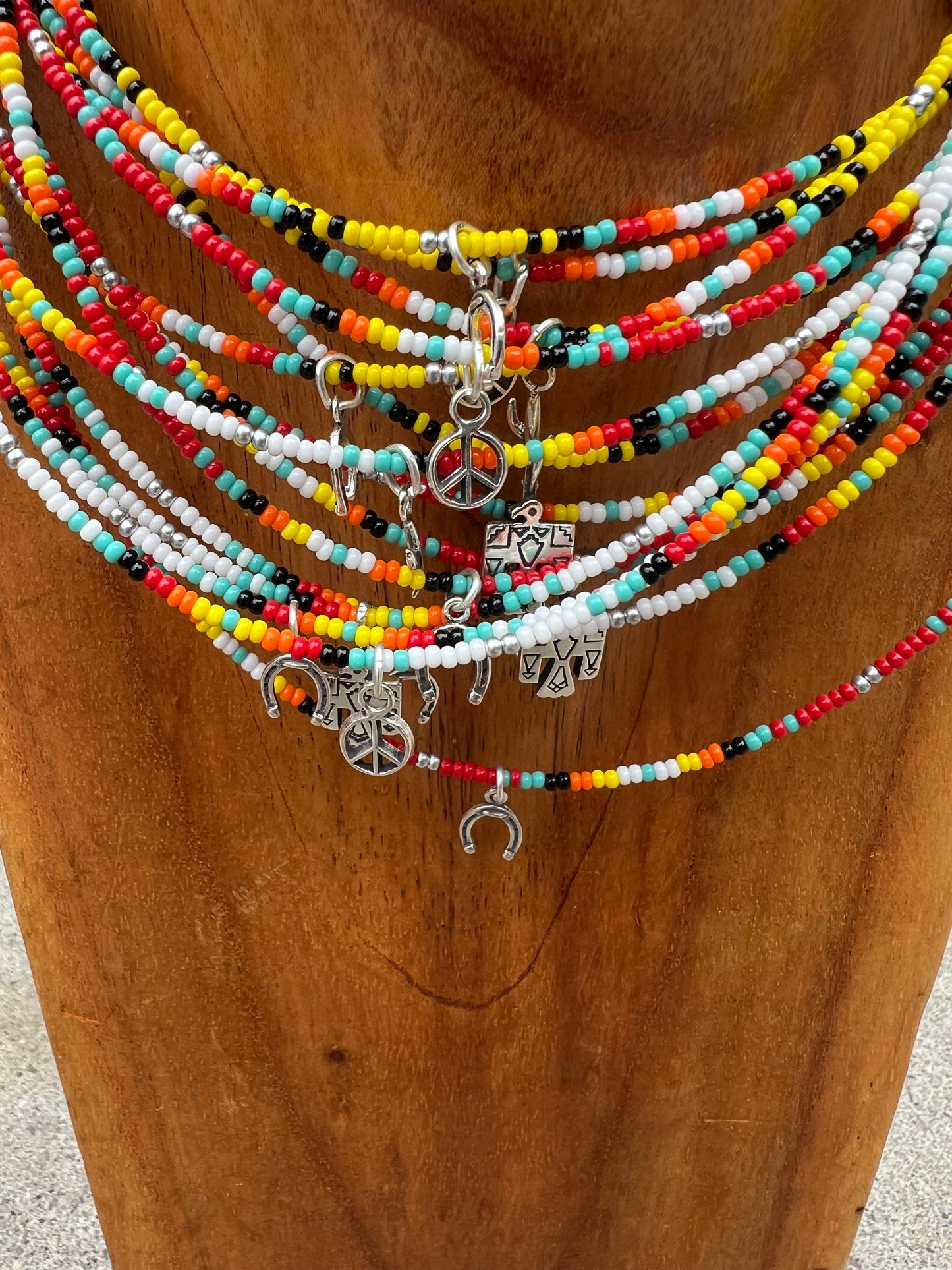 Beaded Serape Choker with Sterling Silver Charms