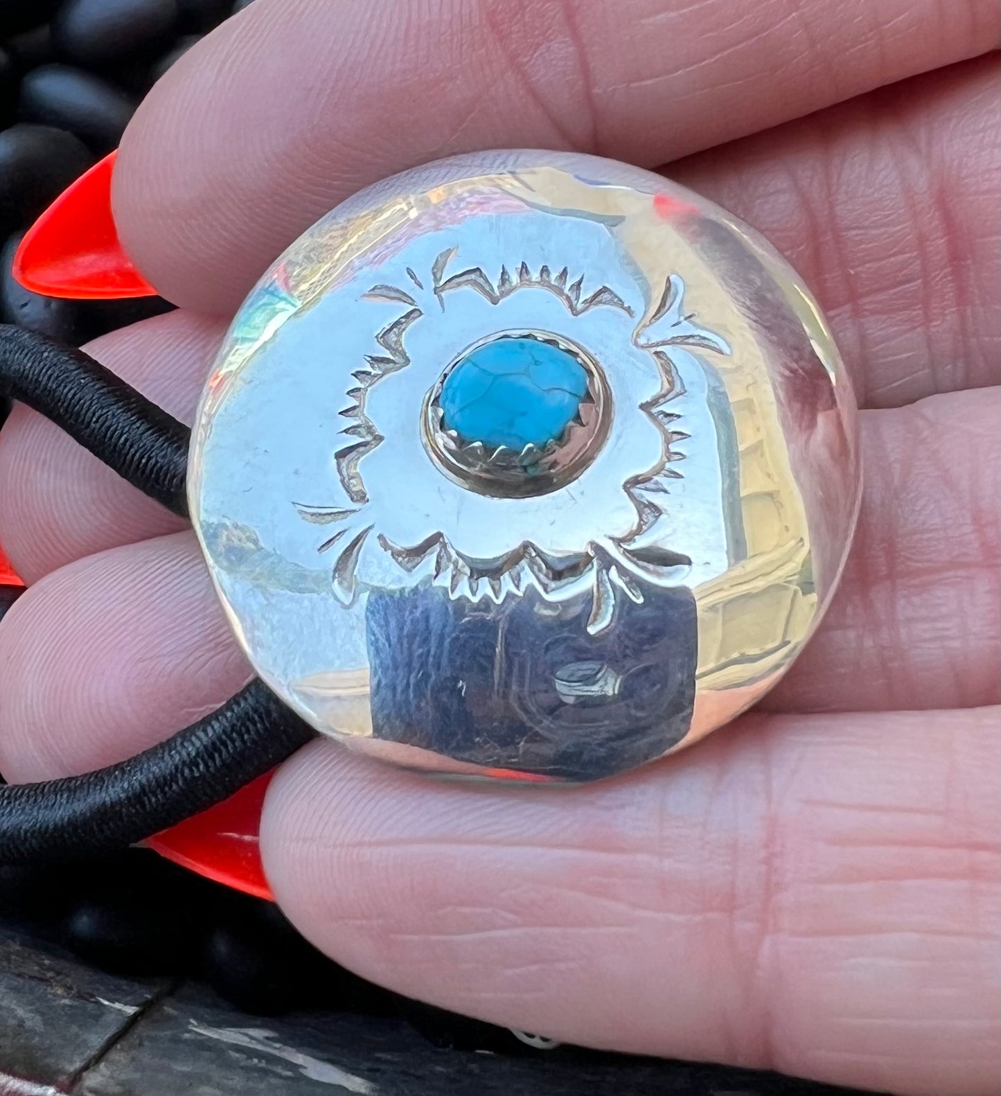Sterling silver hair tie with turquoise Style F