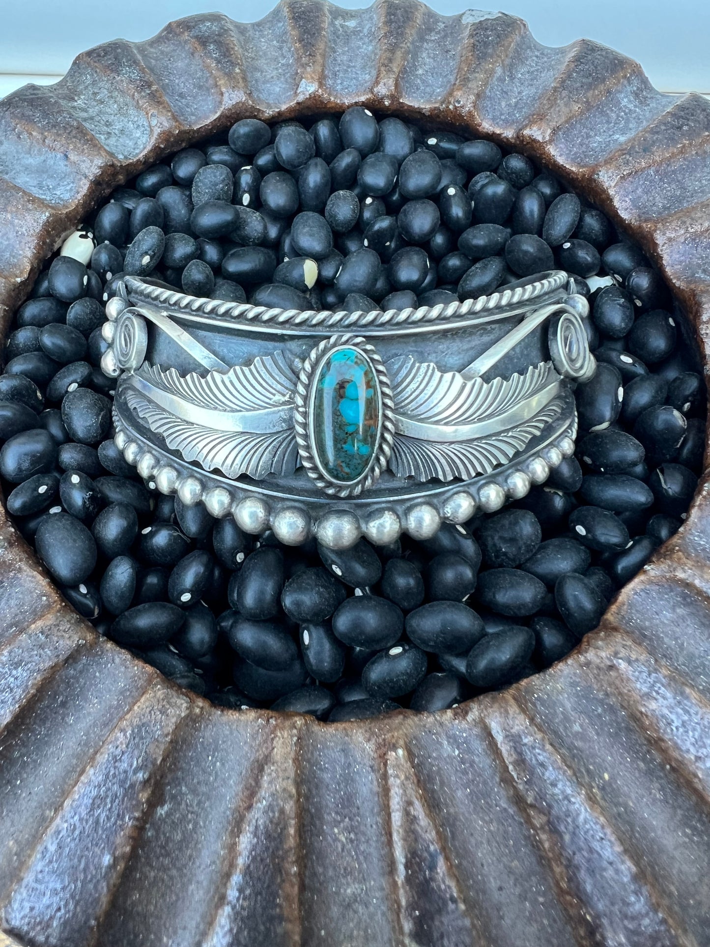 Sweater Cuff with leaf and turquoise