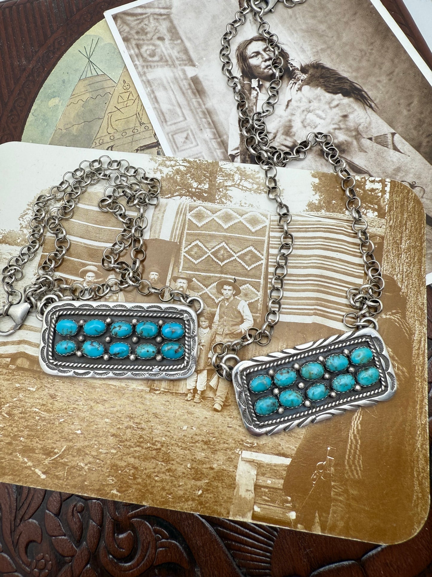 10 Stone Bar Necklace with heavy rollo chain
