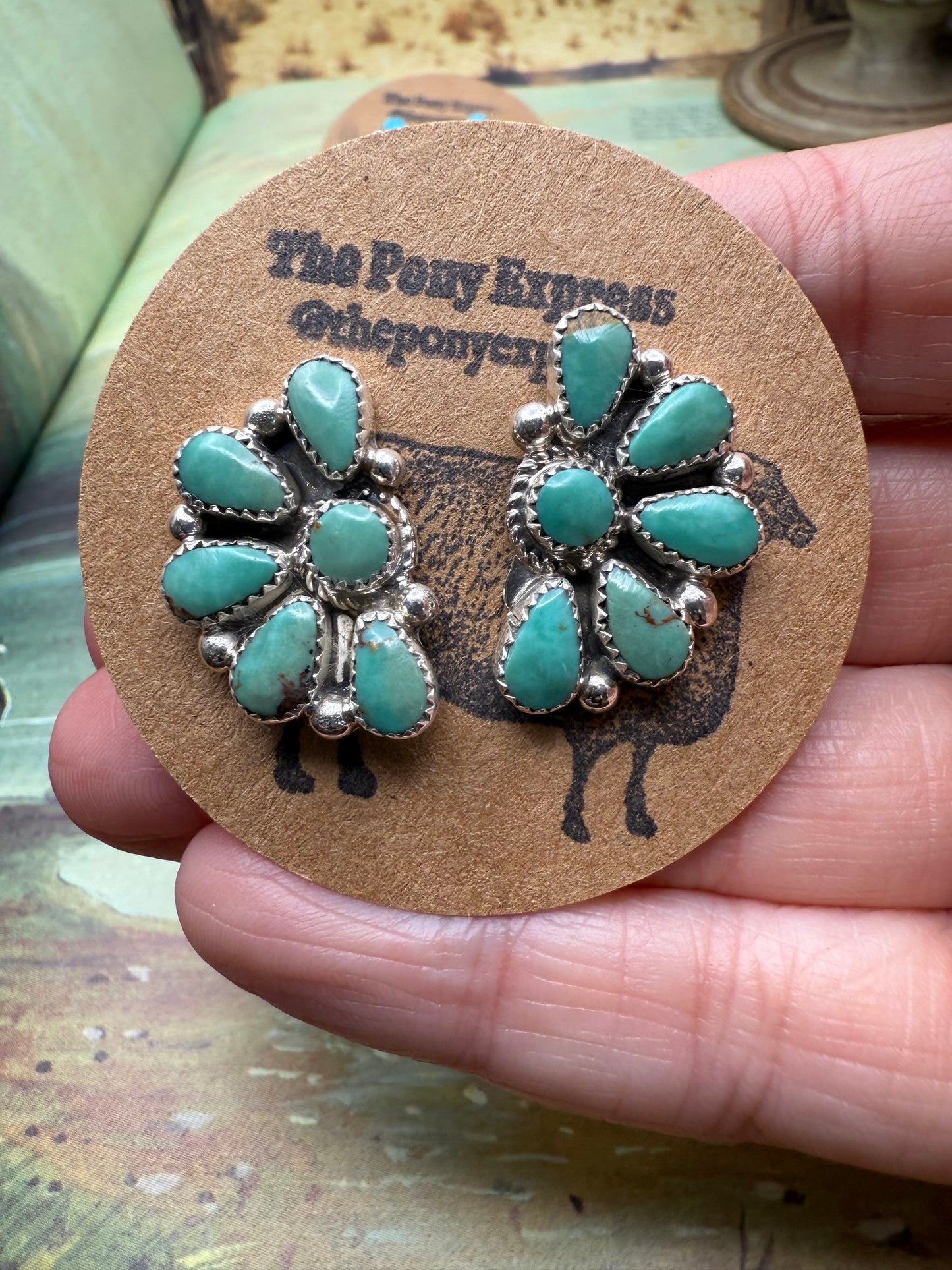 Turquoise Half Cluster Earrings
