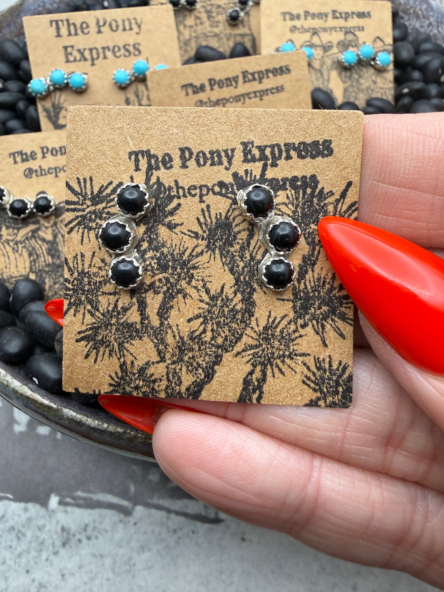 Triple Onyx Stone Curved Studs