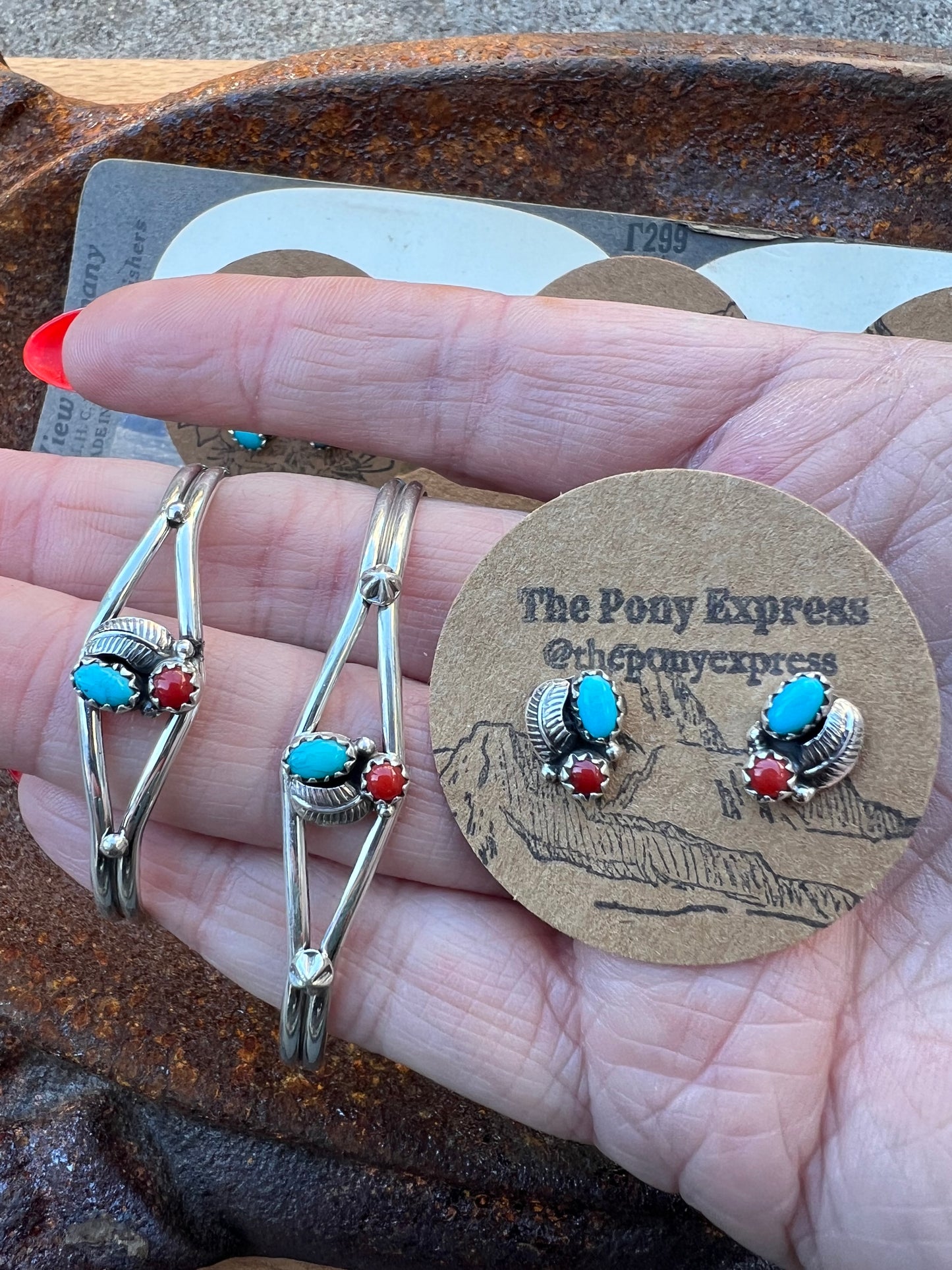 Turquoise Coral Cuff with matching studs for mommy & me