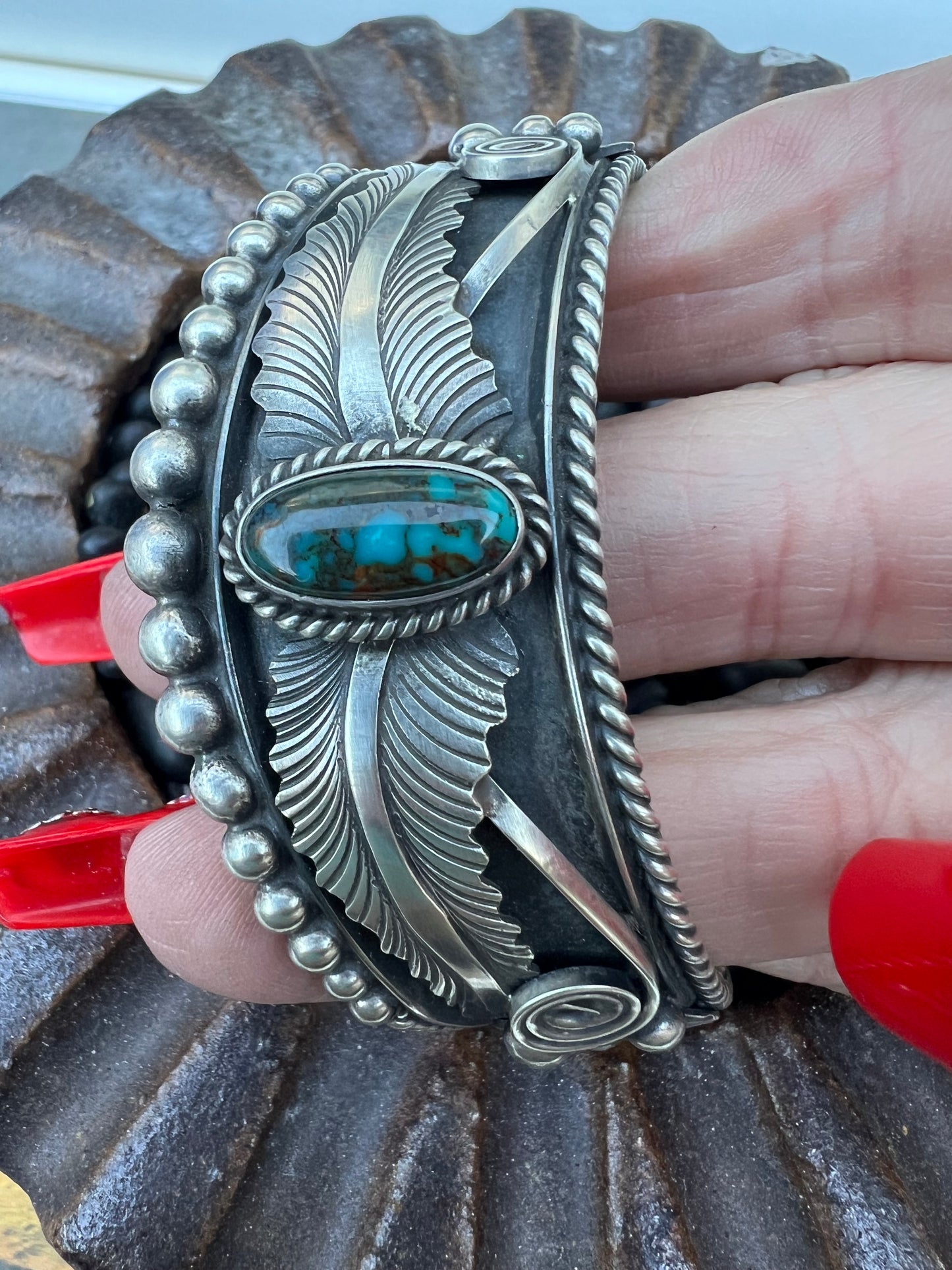 Sweater Cuff with leaf and turquoise