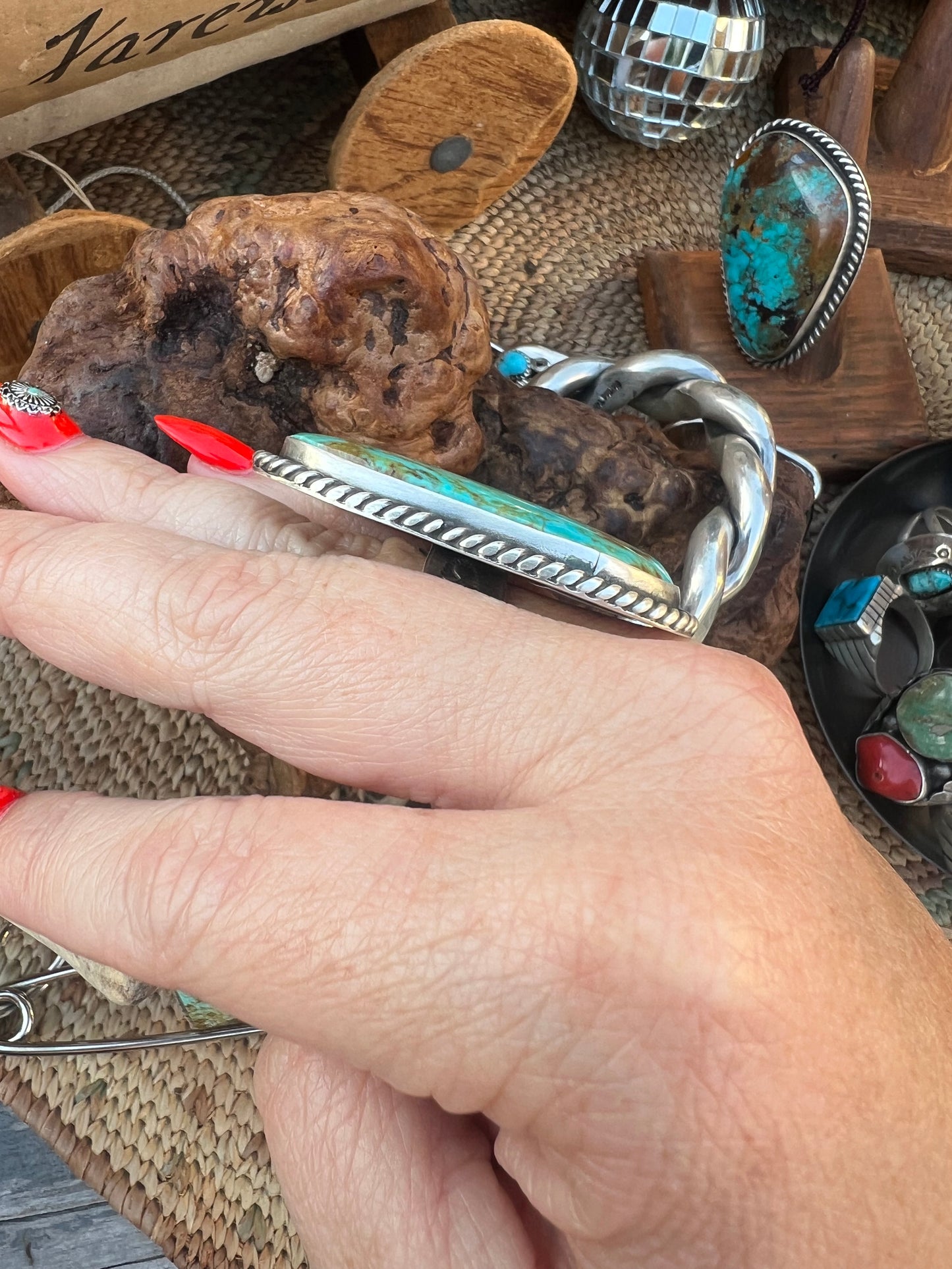 Large Adjustable Hand Stamped Kingman Ring