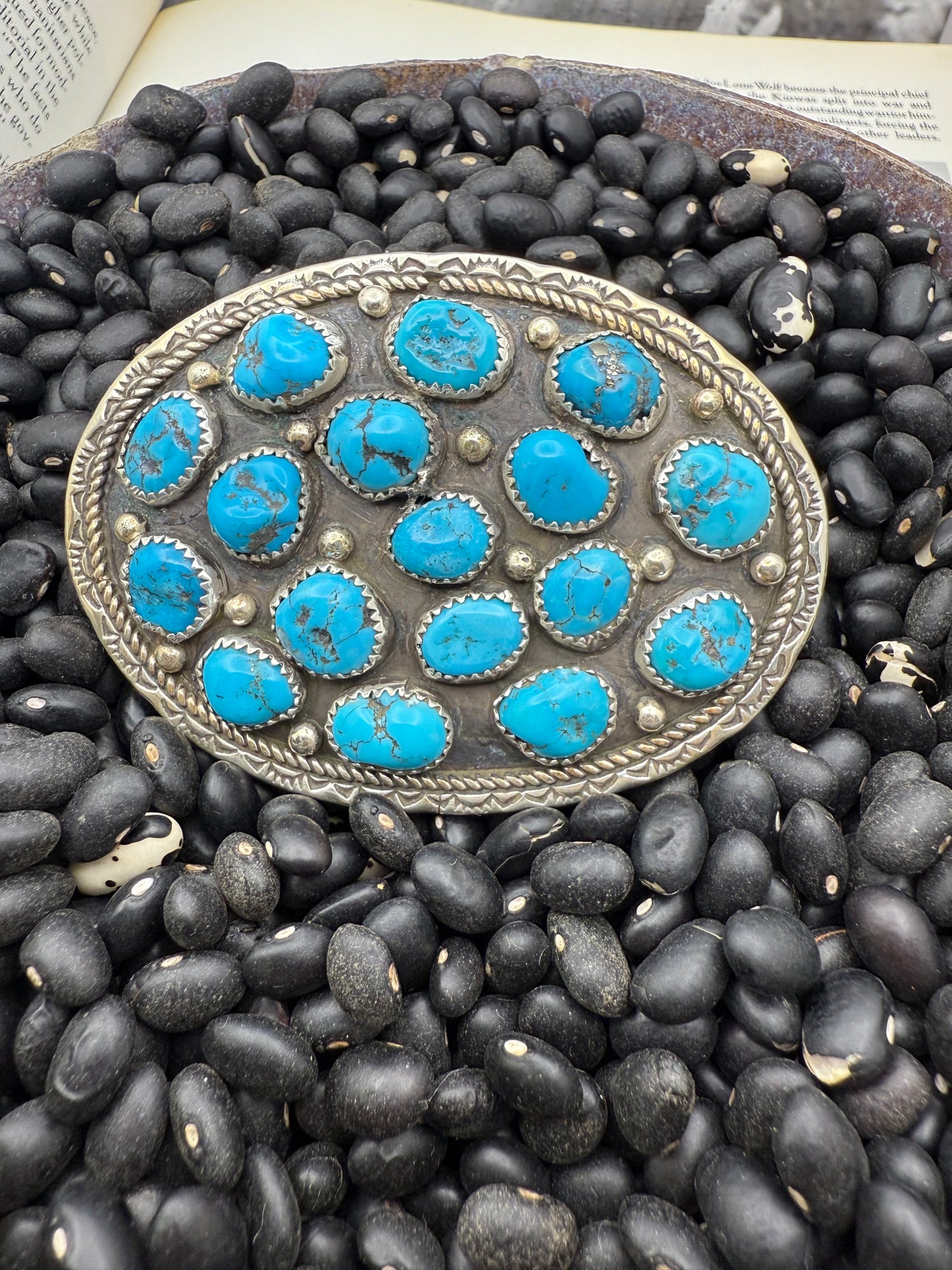 Turquoise Nugget Sterling Silver Belt Buckle