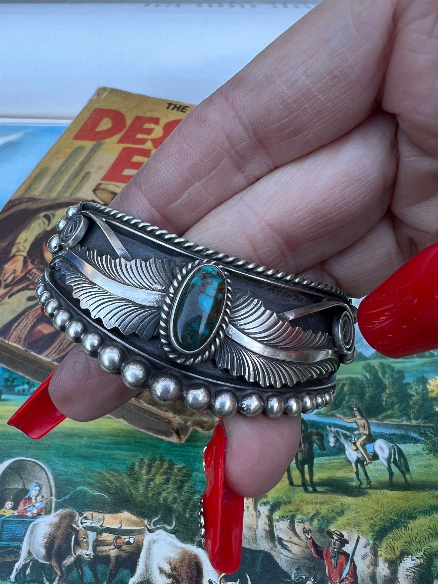 Sweater Cuff with leaf and turquoise