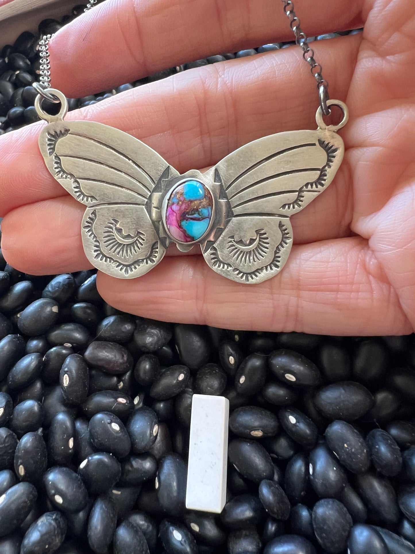 Stamped Butterfly turquoise necklace