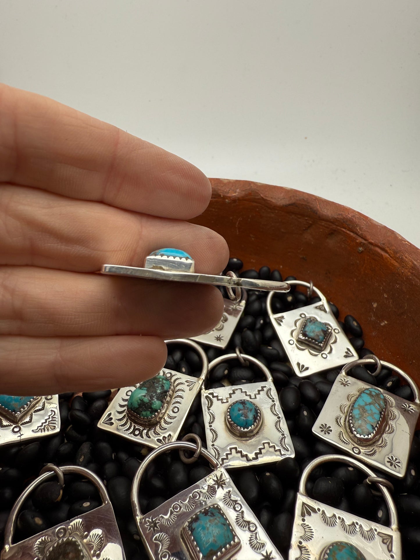 Handstamped Sterling Turquoise Locks