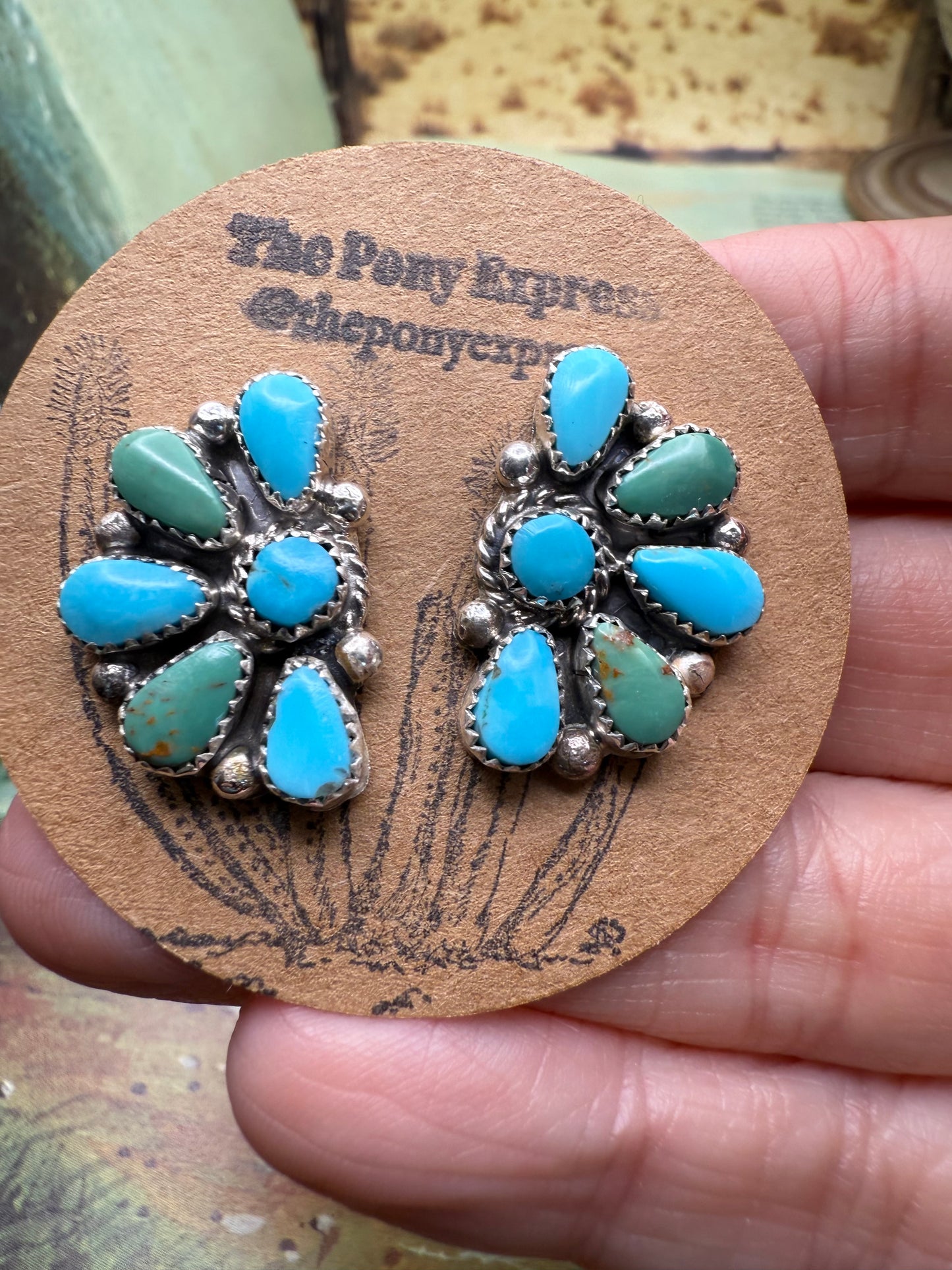 Turquoise Half Cluster Earrings
