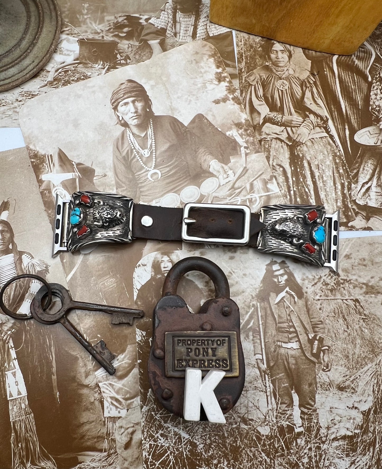 Native American Sterling Silver Watch Band with Turquoise K