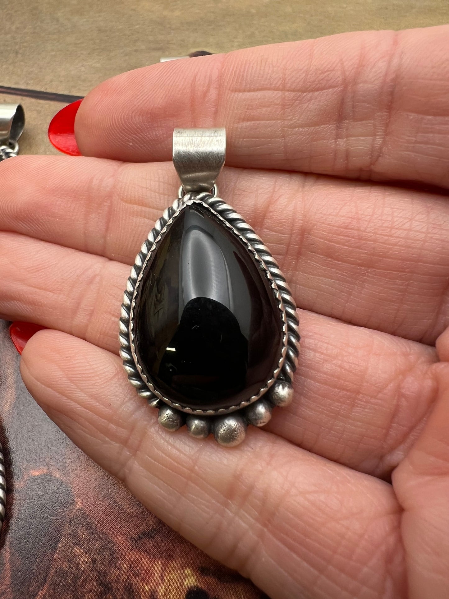 Black Onyx Pendant with Bead detail