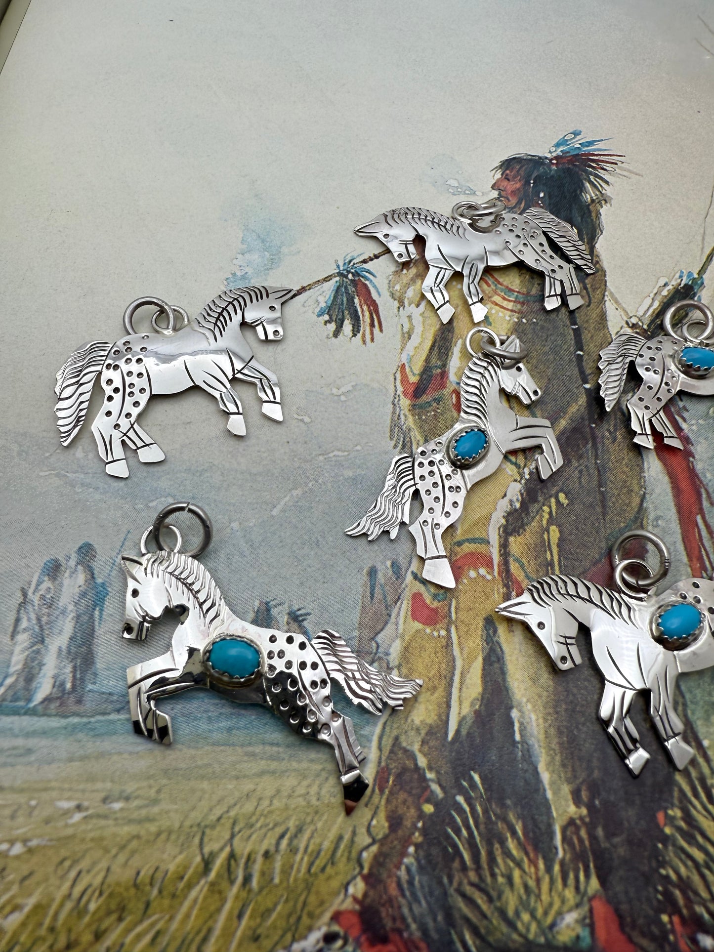 Hand Stamped Horse Charm with Genuine Turquoise