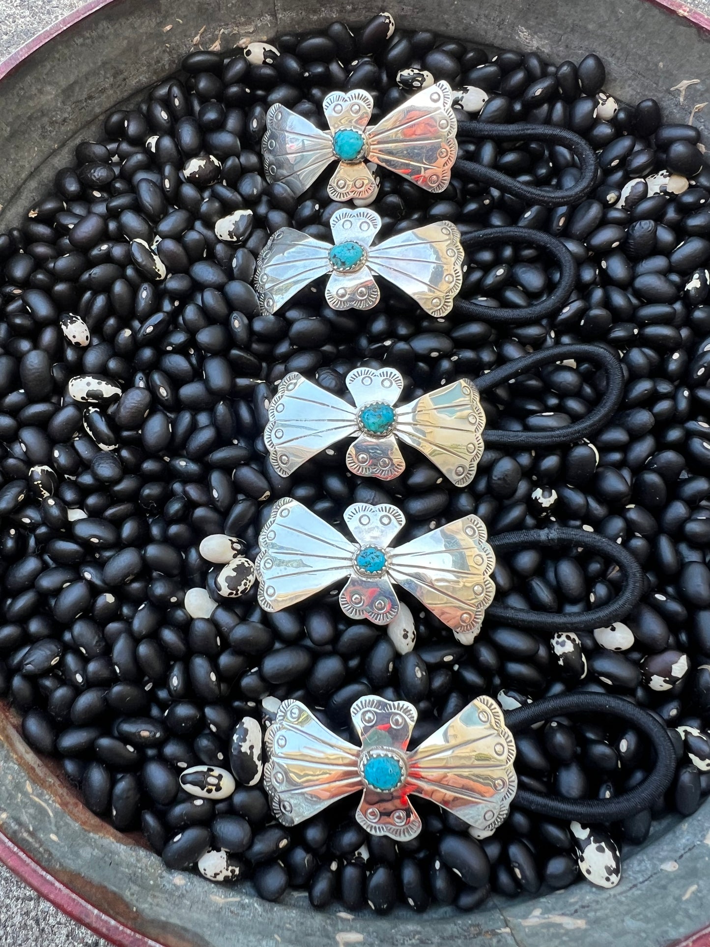 Sterling silver Bow hair tie with turquoise Style D